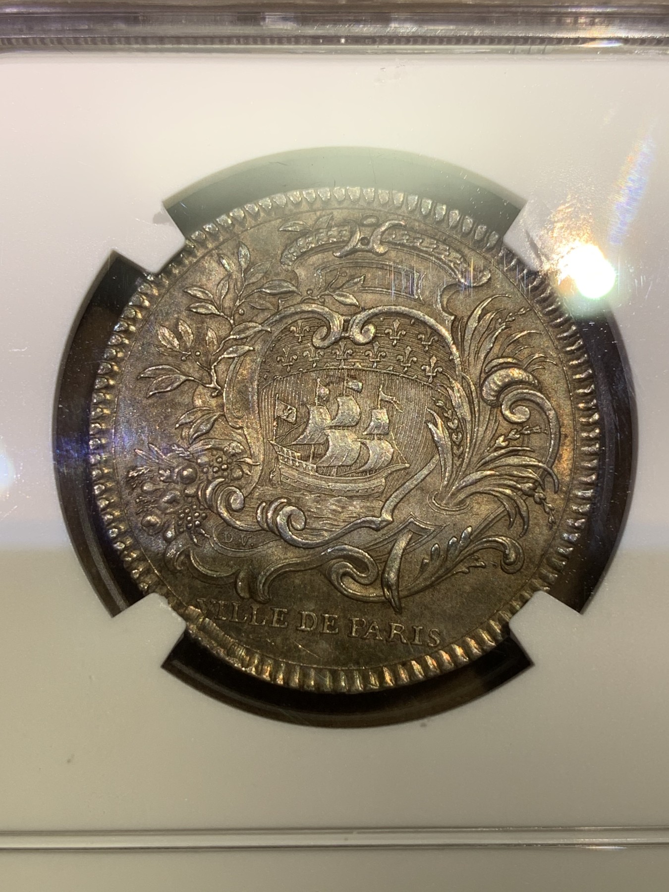 《竞宝斋》第180场-周日，周一2场 (全场包邮) NGC AU58 法国1740Vastan侯爵银制代用币 原味包浆 早期难得