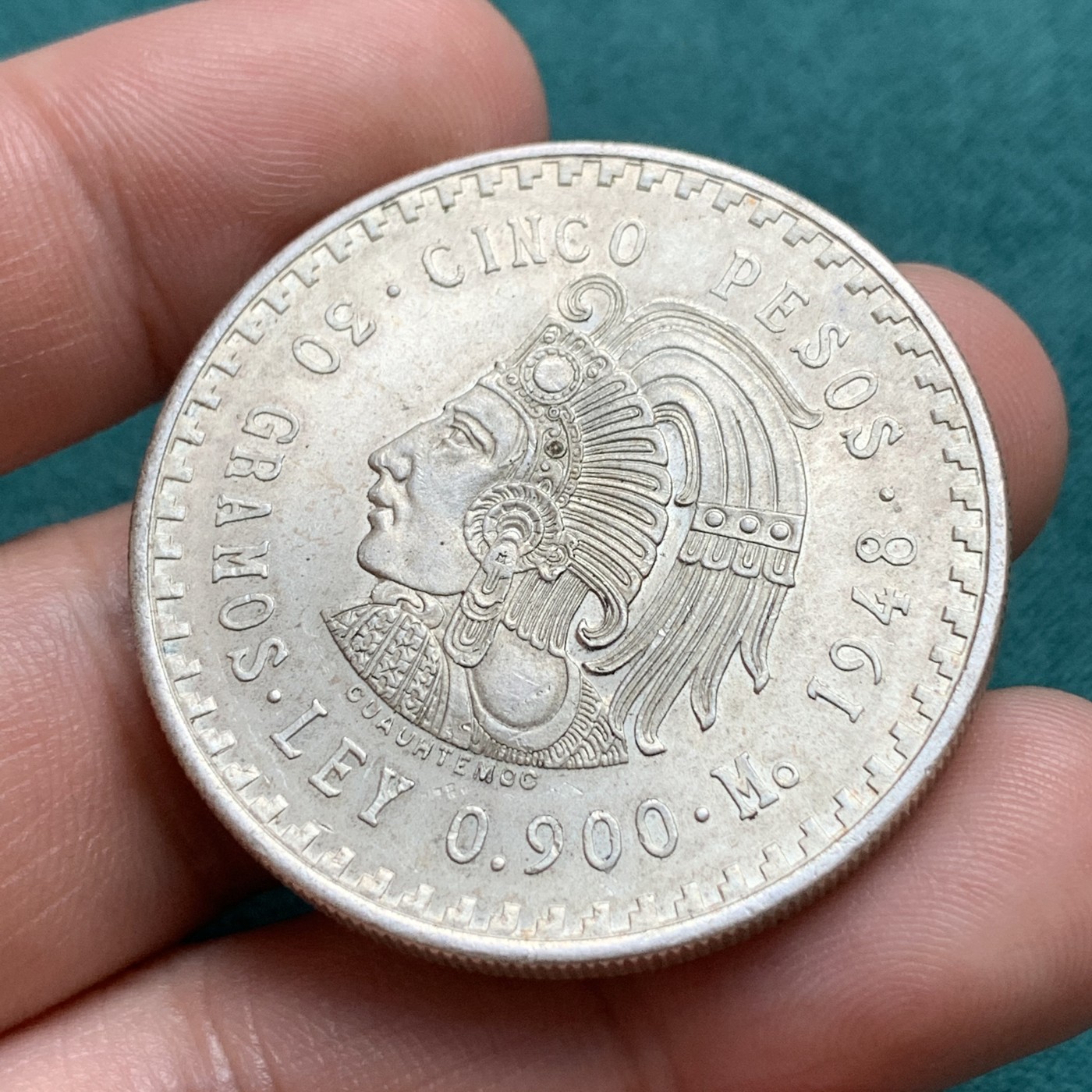 《竞宝斋》第180场-周日，周一2场 (全场包邮) 墨西哥印第安人 1948年5比索30克大银币