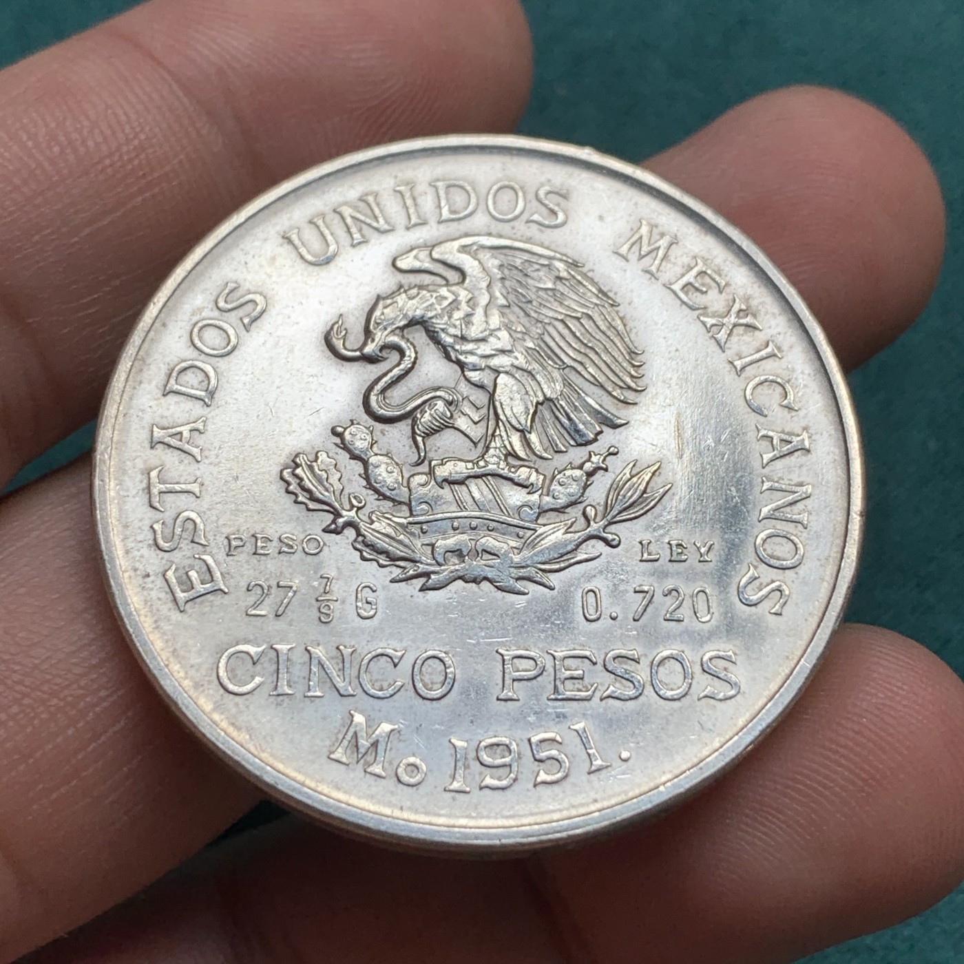 《竞宝斋》第180场-周日，周一2场 (全场包邮) 1951年 墨西哥 5比索 27.8克 大银币