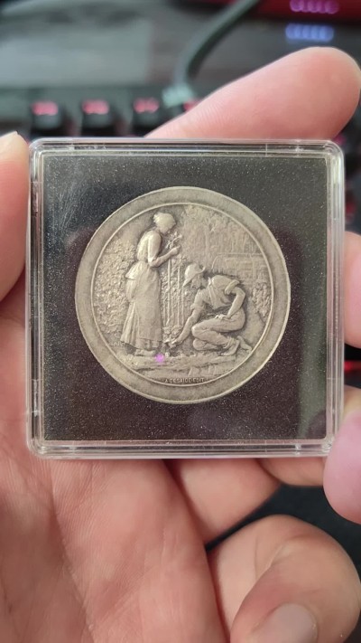 橡树集藏-006场 海纳百川 1880年左右法国镀银章 园艺培植 朦胧化艺术处理 品相极佳 赠送灯塔保护盒