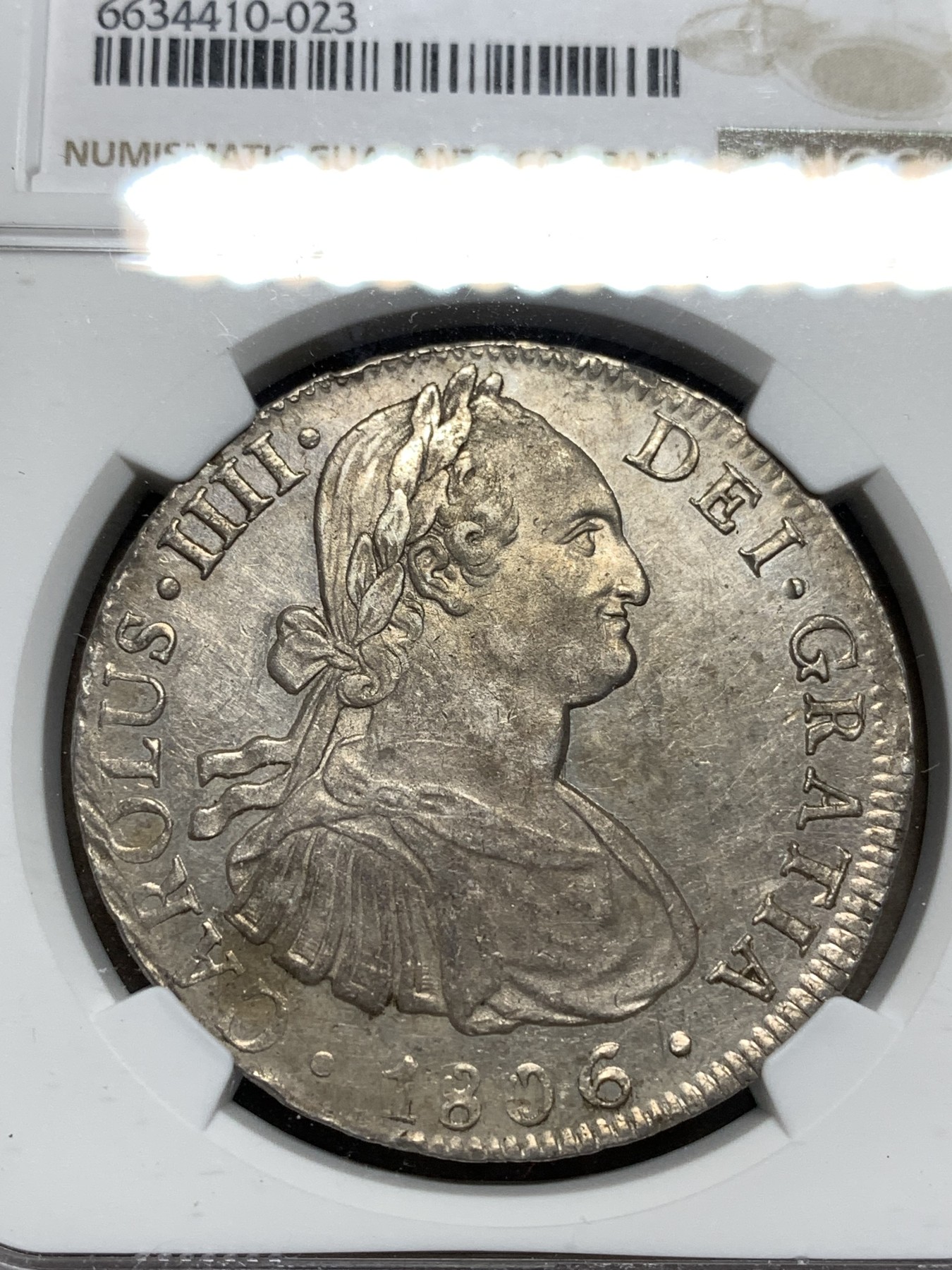 《竞宝斋》第180场-周日，周一2场 (全场包邮) NGC AU58 墨西哥 1806年 卡四 8R双柱大银币 原味包浆 状态不错