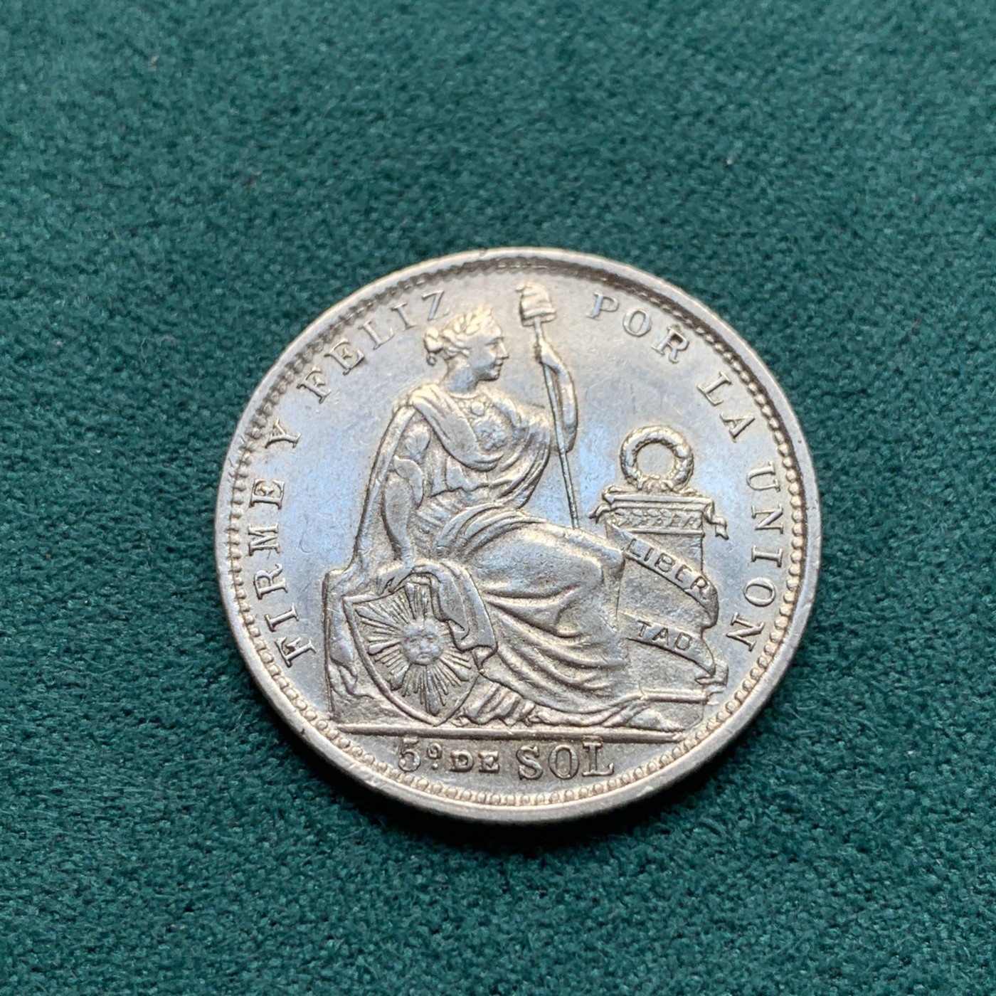 《竞宝斋》第180场-周日，周一2场 (全场包邮) 秘鲁1906年1/5索尔银币，900银 非常少见的面值