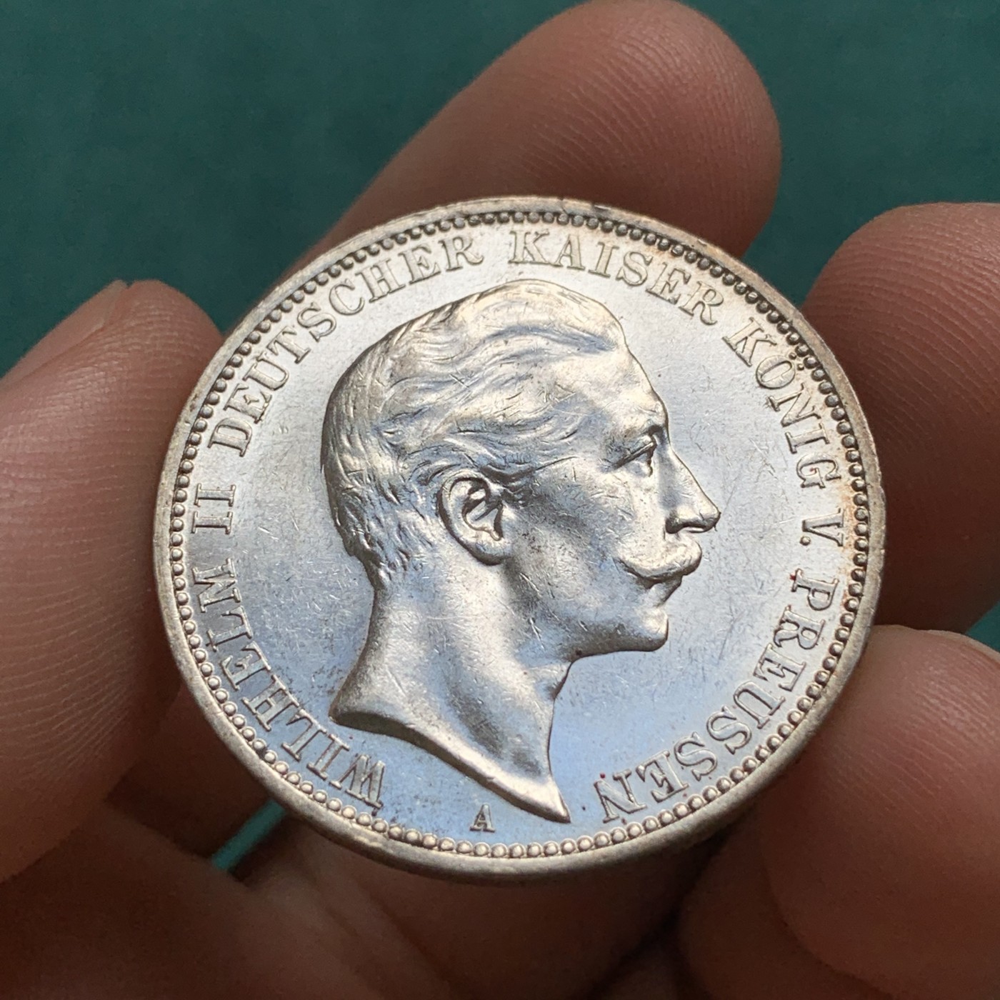 《竞宝斋》第180场-周日，周一2场 (全场包邮) 德国 普鲁士 1911年3马克 威二大头 银币 暴光品相 状态非常好 精品裸币