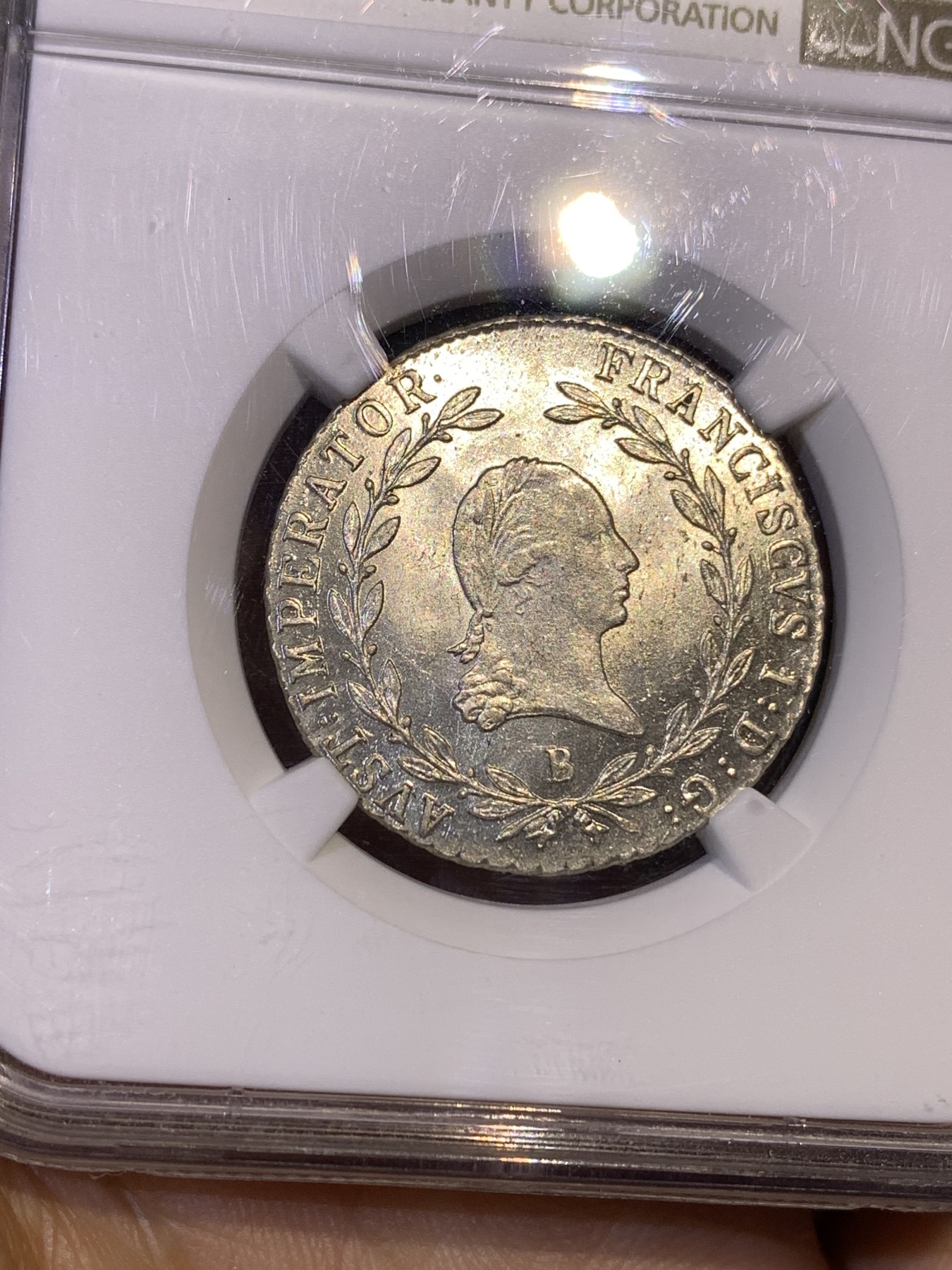 《竞宝斋》第180场-周日，周一2场 (全场包邮) NGC MS64 奥地利帝国1815B佛朗茨一世20K银辅币 白净状态好