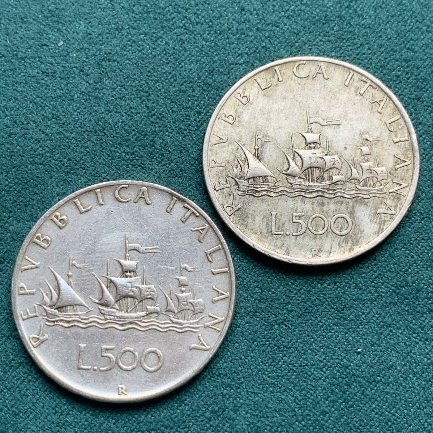 《竞宝斋》第180场-周日，周一2场 (全场包邮) 意大利500里拉女神银币2枚(1958年+1959年)，50年代早期年份