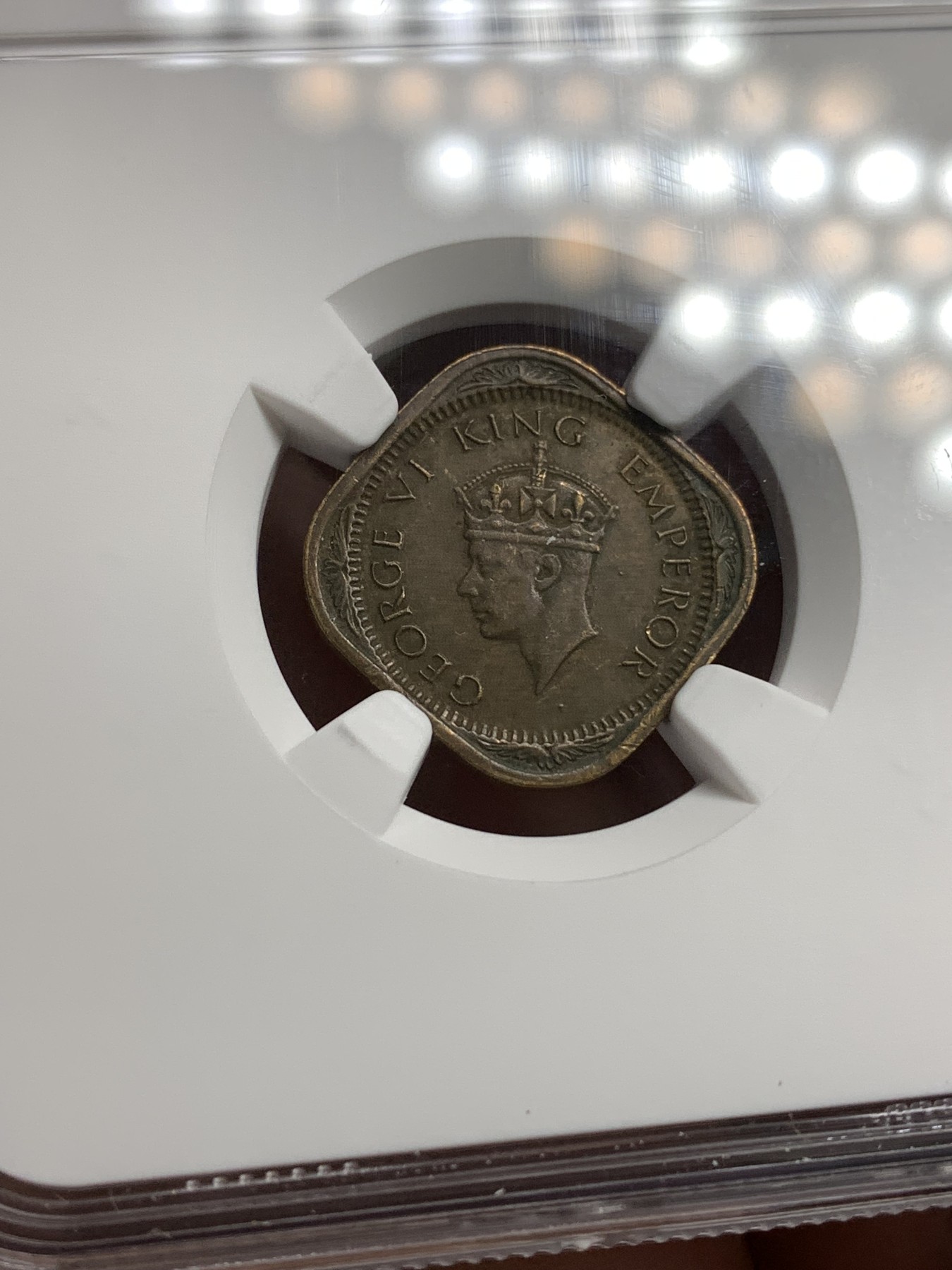 《竞宝斋》第180场-周日，周一2场 (全场包邮) NGC MS61 英属印度1944乔治六世1/2 ANNA 铜币