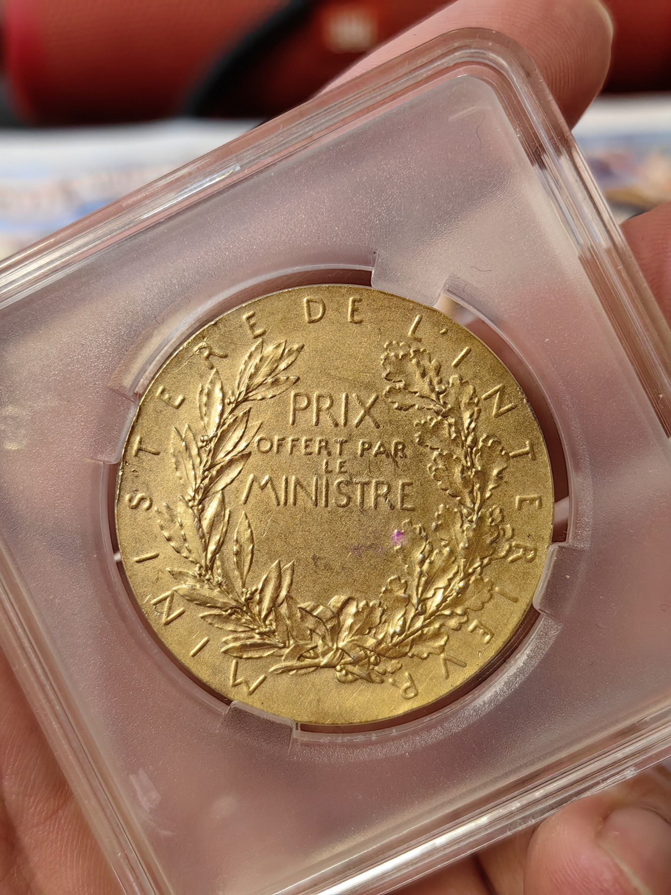 橡树集藏-006场 海纳百川 法国玛丽安娜戎装内政部切肩版银镀金章  直径：36mm  重量： 边铭：20.5gr 丰饶角加银标