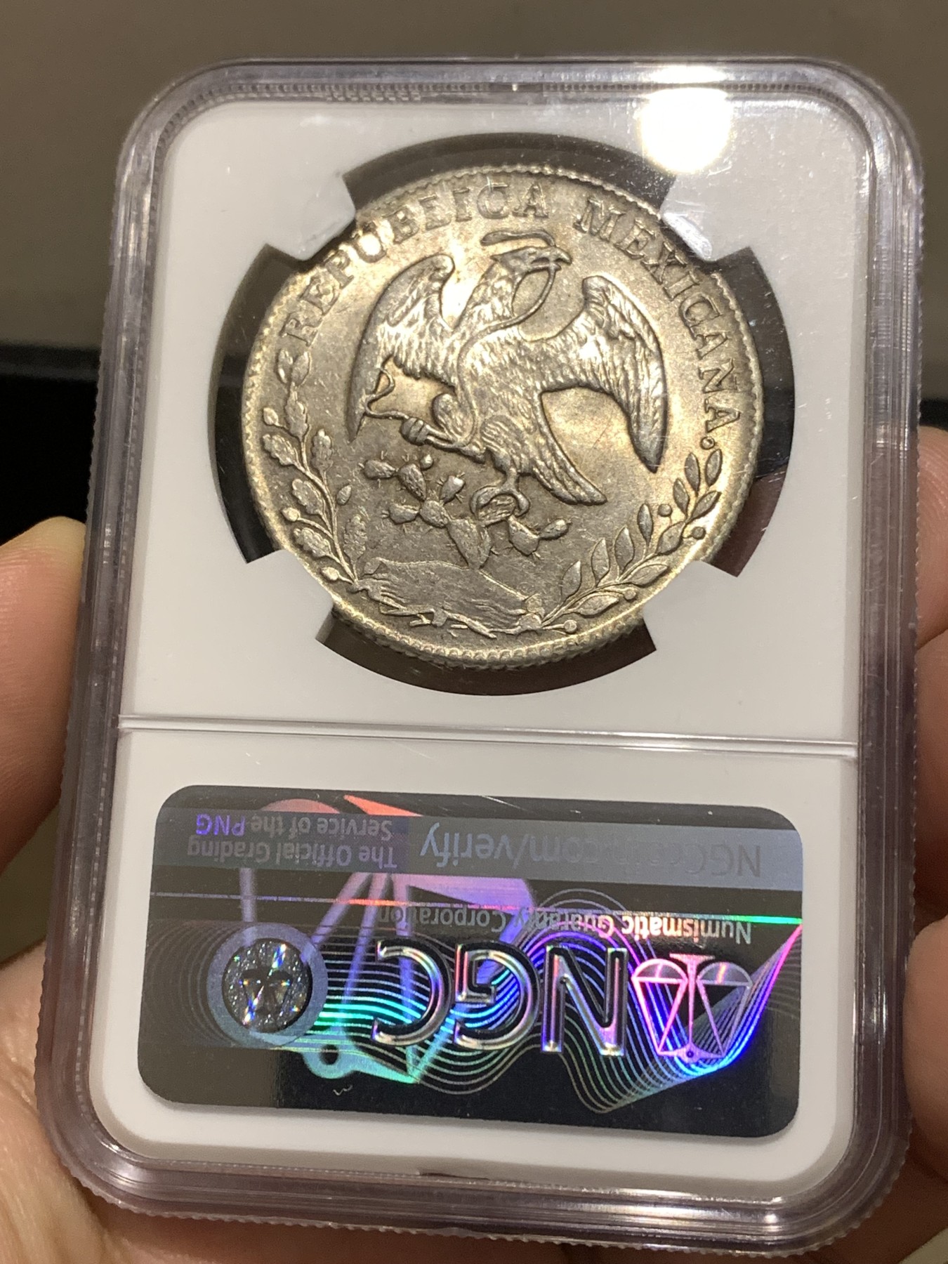 《竞宝斋》第180场-周日，周一2场 (全场包邮) NGC-MS62 墨西哥 鹰洋 1862 GO YF 8瑞尔  中期鹰 高分难得 更高分7枚