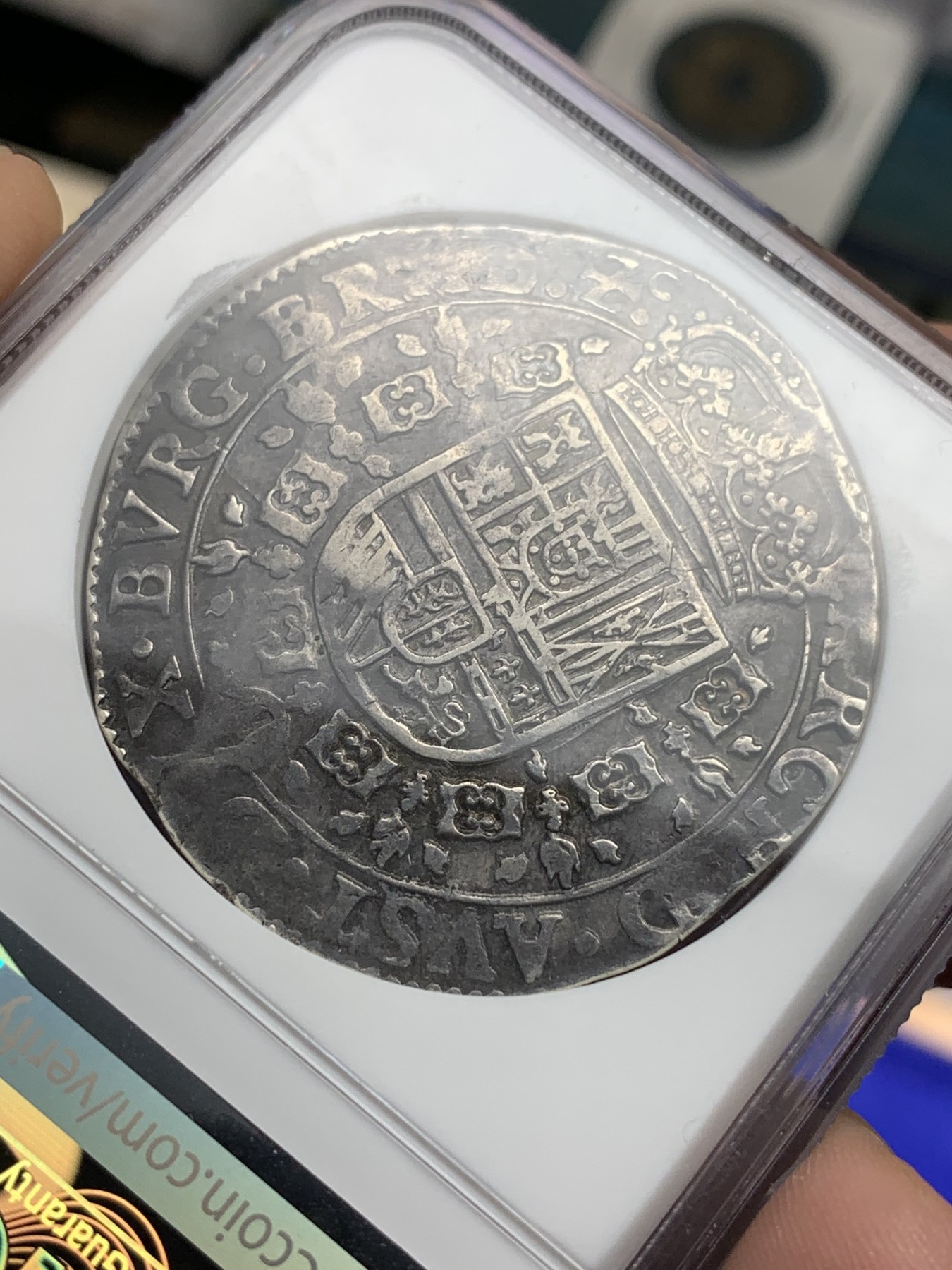 《竞宝斋》第180场-周日，周一2场 (全场包邮) NGC XF45 西属尼德兰布拉班特/安特卫普1636年1PT原味大银 收录1枚冠军分数