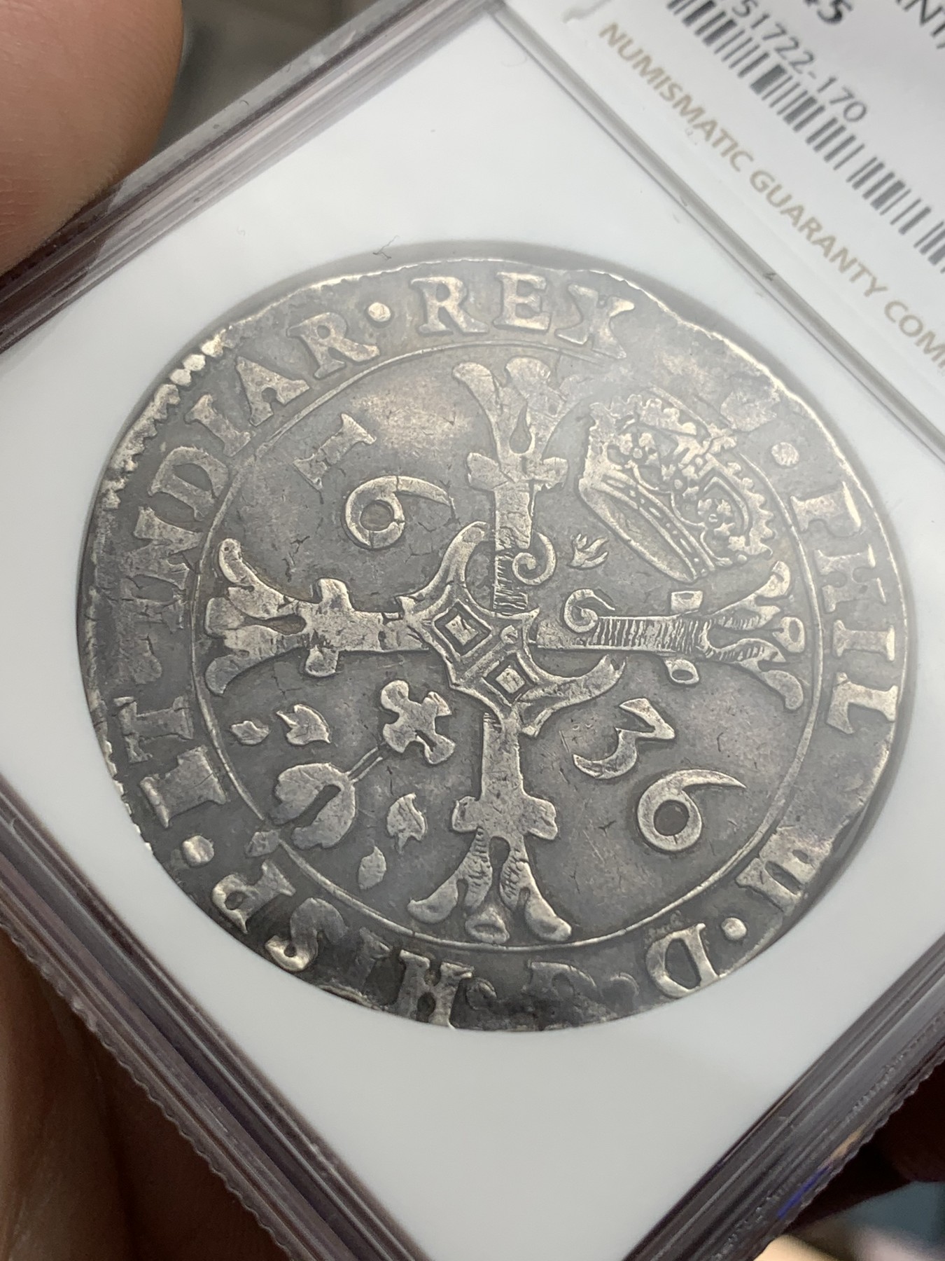 《竞宝斋》第180场-周日，周一2场 (全场包邮) NGC XF45 西属尼德兰布拉班特/安特卫普1636年1PT原味大银 收录1枚冠军分数