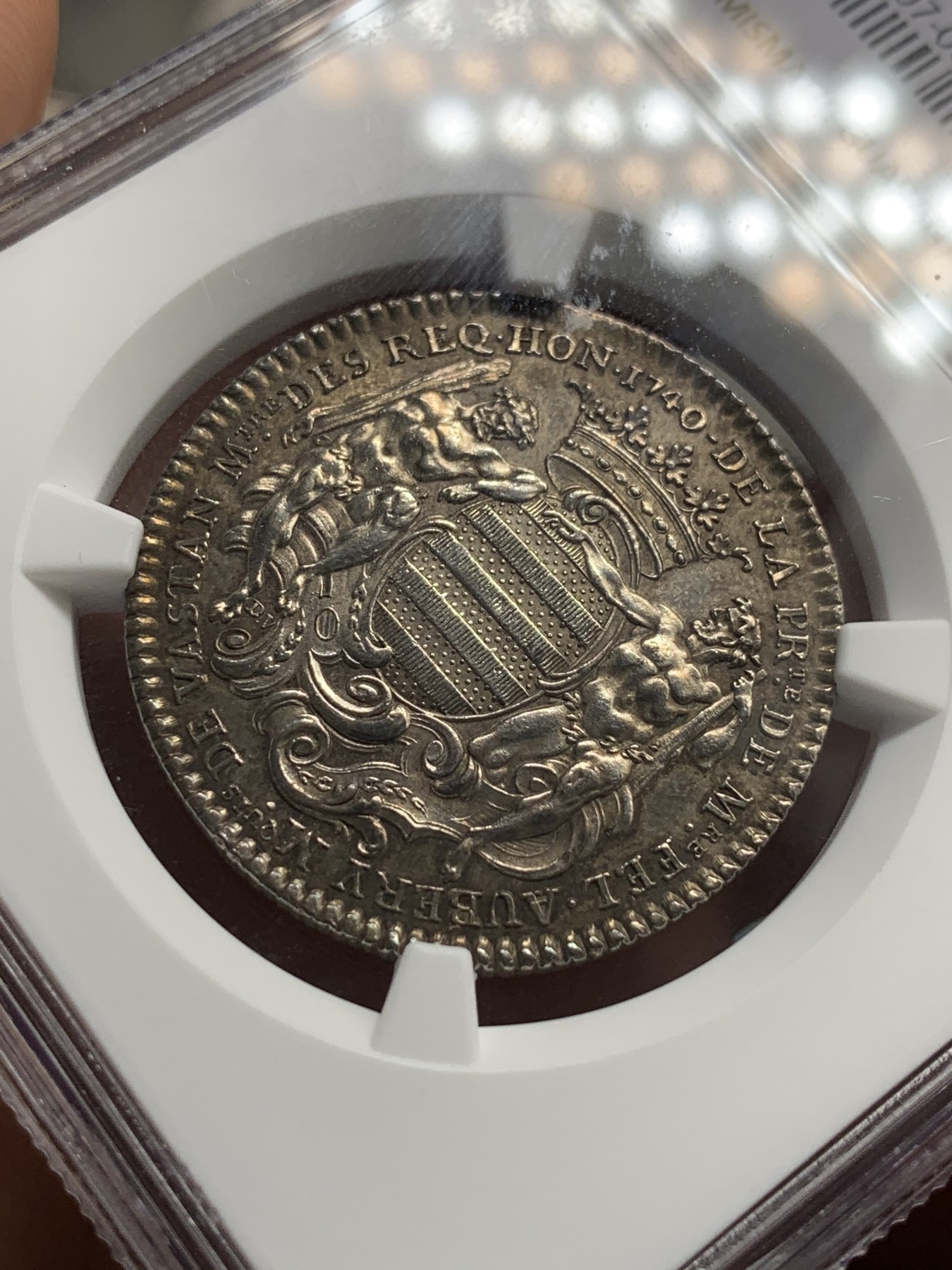 《竞宝斋》第180场-周日，周一2场 (全场包邮) NGC AU58 法国1740Vastan侯爵银制代用币 原味包浆 早期难得