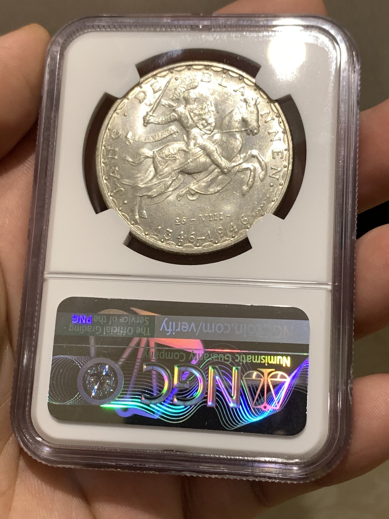 《竞宝斋》第180场-周日，周一2场 (全场包邮) NGC MS 64 卢森堡1946年100法郎马剑大银币