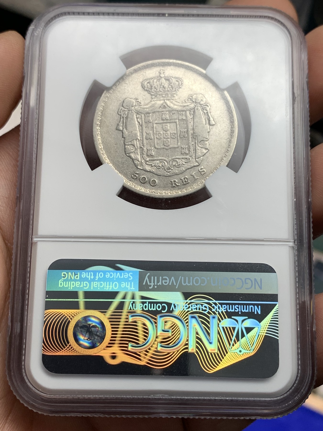《竞宝斋》第180场-周日，周一2场 (全场包邮) NGC-AUD 葡萄牙1858年佩德罗五世500R银币，仅发行2年，非常少见品种，因磨具问题好品非常稀少