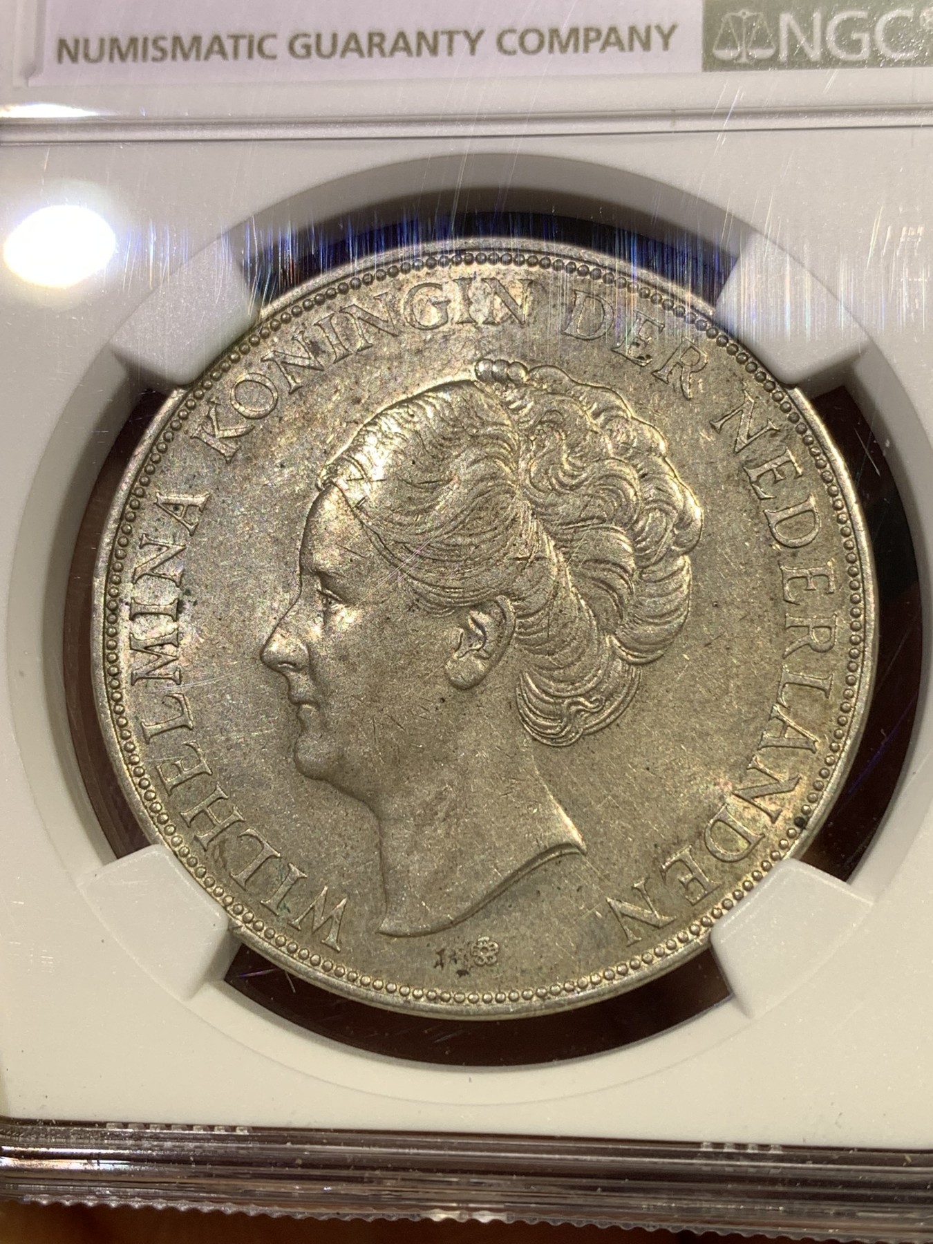 《竞宝斋》第180场-周日，周一2场 (全场包邮) NGC-MS61 荷兰1937年 威廉米娜女王 2.5盾大银币