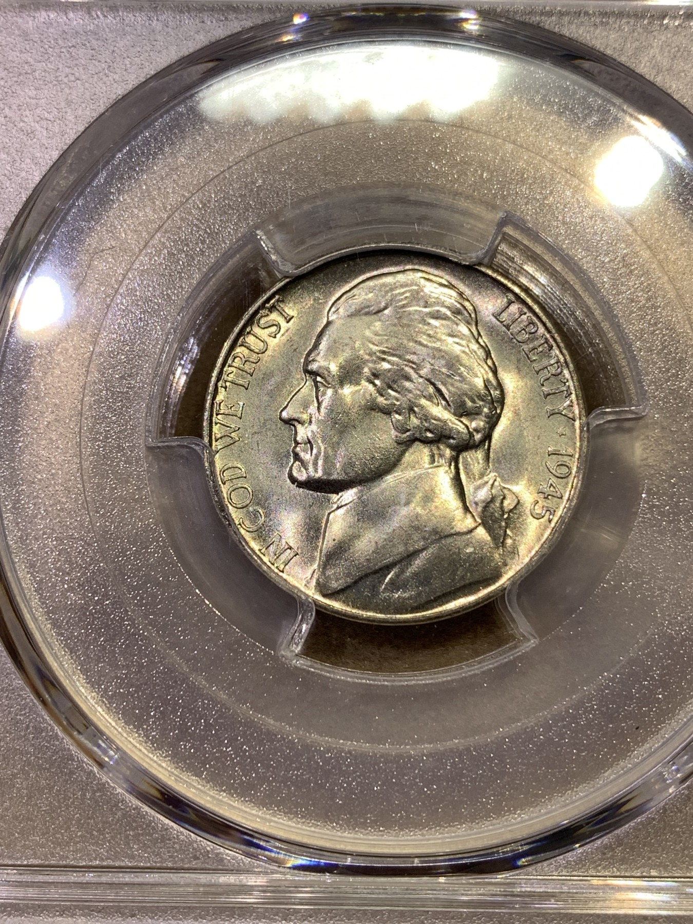 《竞宝斋》第180场-周日，周一2场 (全场包邮) PCGS-MS65 美国 1945年 杰弗逊 战时5美分 低银版 （仅1942-1945年含银，其余皆为铜镍）