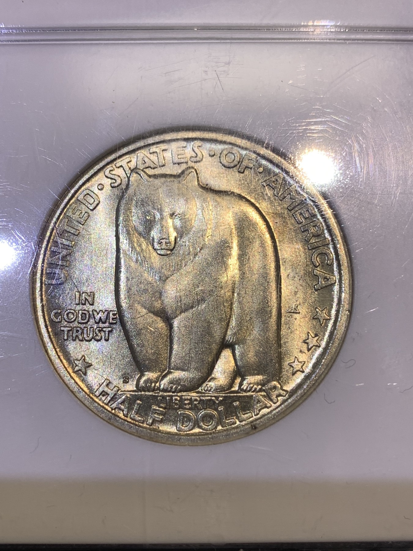 《竞宝斋》第180场-周日，周一2场 (全场包邮) NGC-MS66 美国 1936年 海湾大桥 半美元 纪念银币 设计精美 高分老盒 一步到位的收藏