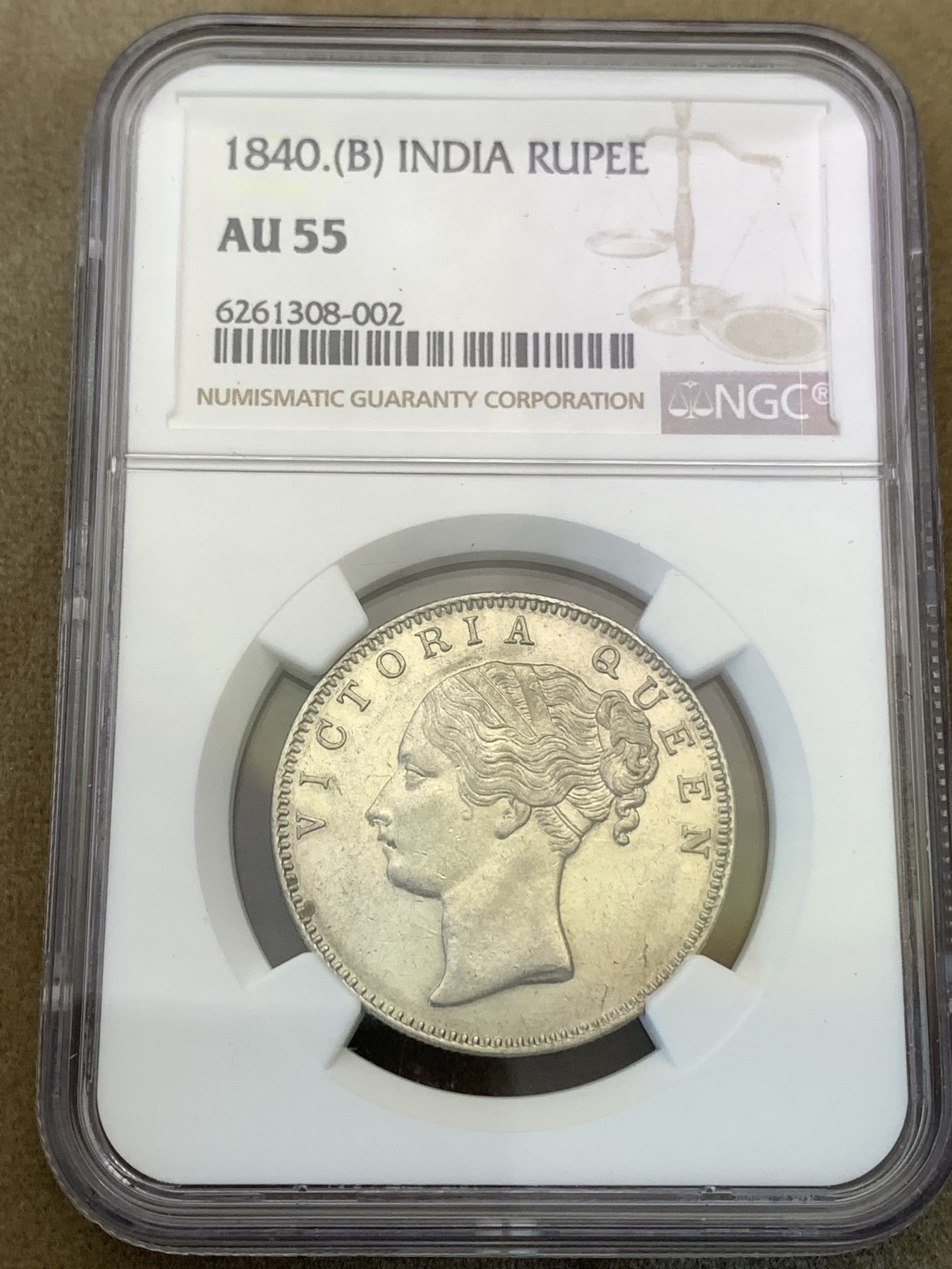 《竞宝斋》第180场-周日，周一2场 (全场包邮) NGC AU55 1840年英属印度维多利亚女王单辫1卢比银币