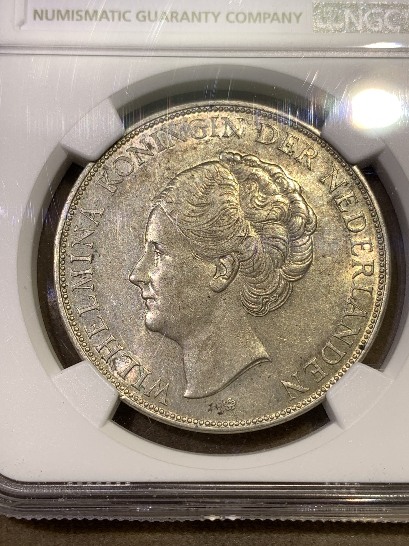 《竞宝斋》第180场-周日，周一2场 (全场包邮) NGC-MS61 荷兰1937年 威廉米娜女王 2.5盾大银币