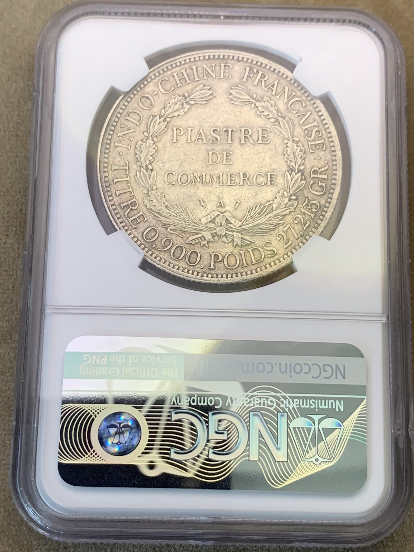 《竞宝斋》第180场-周日，周一2场 (全场包邮) NGC-AUD 法属坐洋 加重版 1886 1皮亚斯特银币 原味包浆
