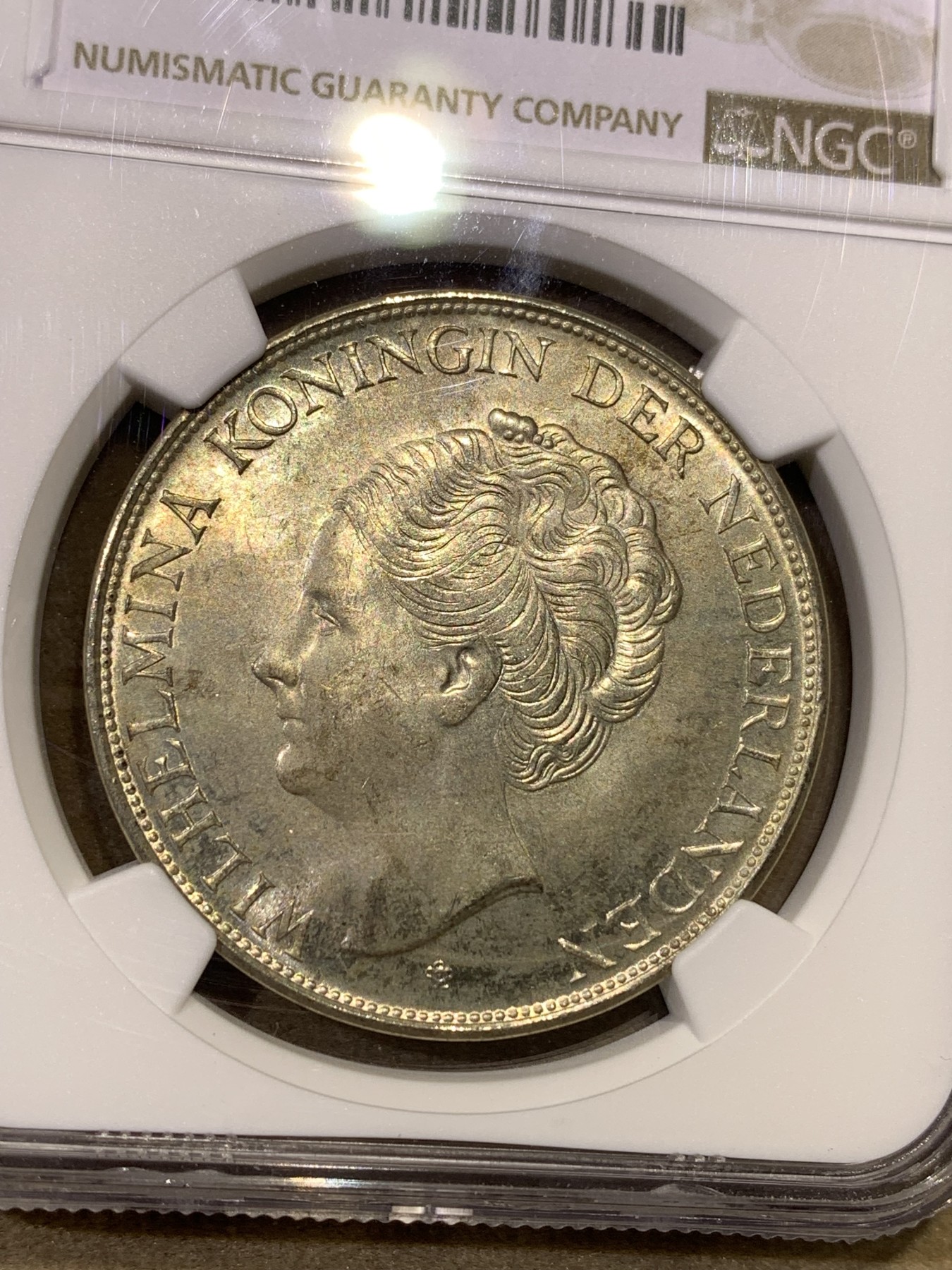 《竞宝斋》第180场-周日，周一2场 (全场包邮) NGC-MS63 荷属库拉索1944年 威廉米娜女王 2.5盾大银币