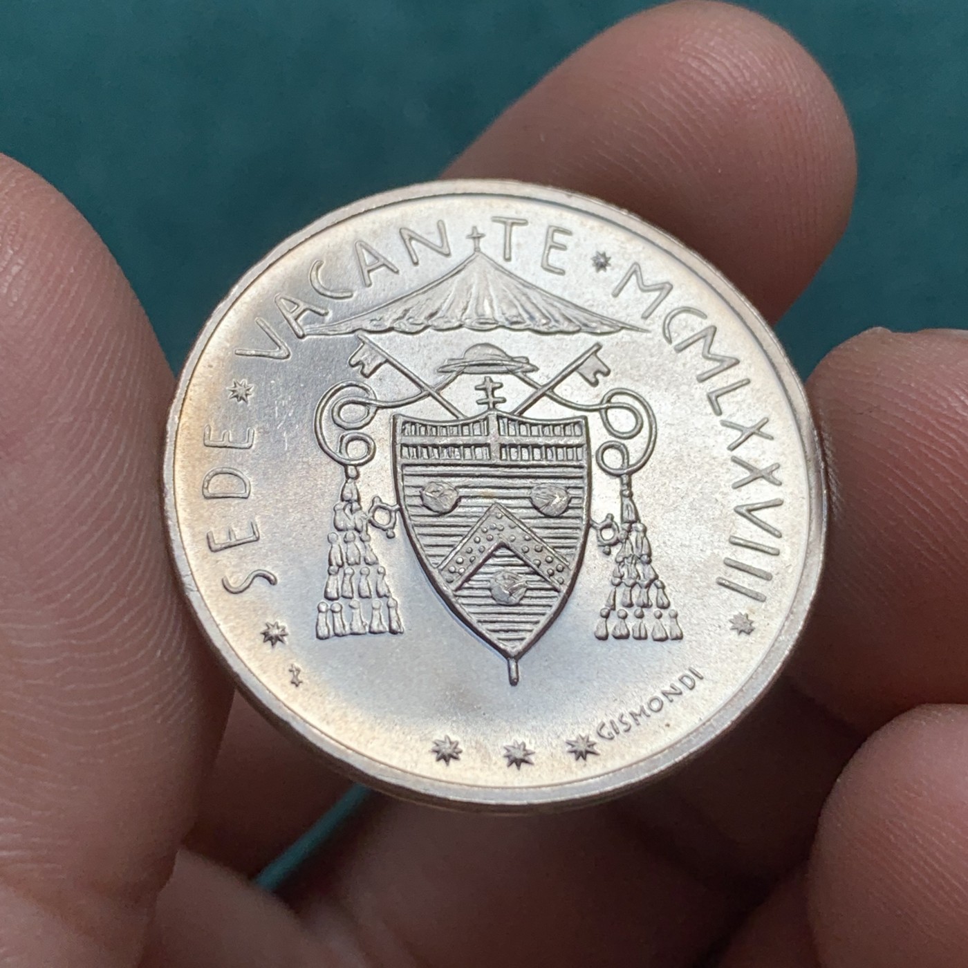 《竞宝斋》第180场-周日，周一2场 (全场包邮) 梵蒂冈1978年教皇缺位500里拉银币 11g