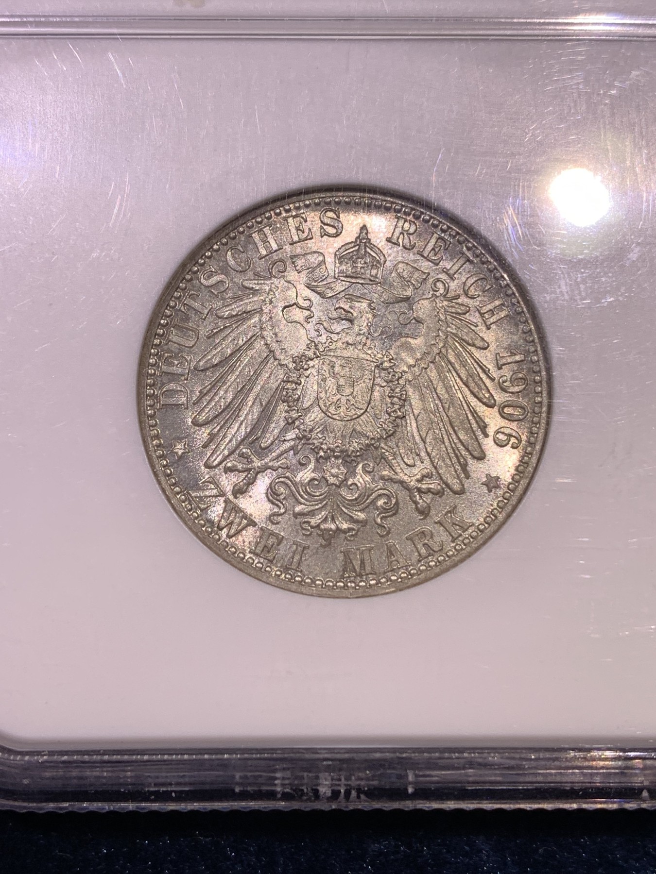 《竞宝斋》第180场-周日，周一2场 (全场包邮) NGC-MS65 德国巴登 1906年 金婚纪念 2马克银币 非常漂亮 高等级分数