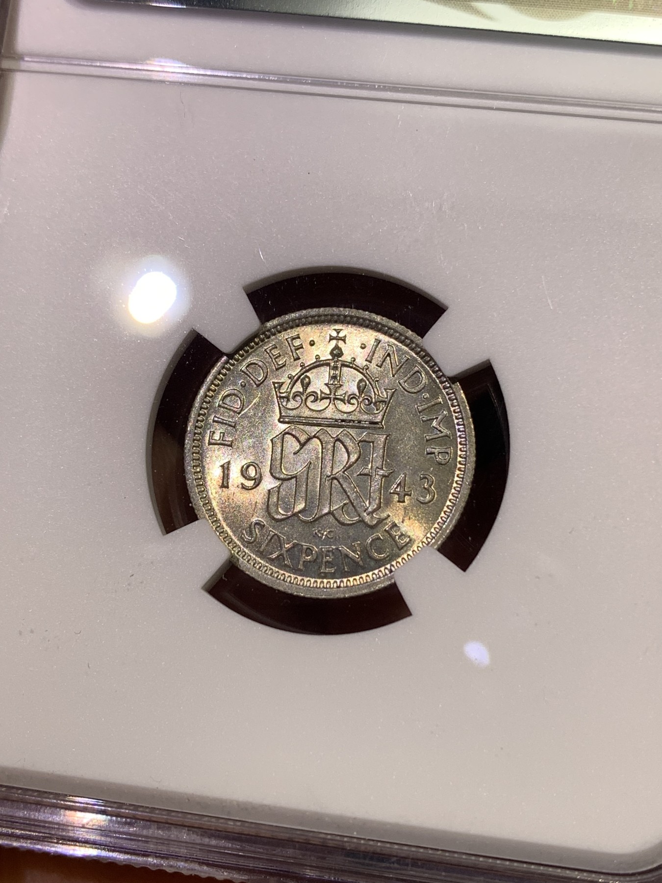 《竞宝斋》第180场-周日，周一2场 (全场包邮) NGC-MS61 英国1943年 乔六6便士银币 原光好品