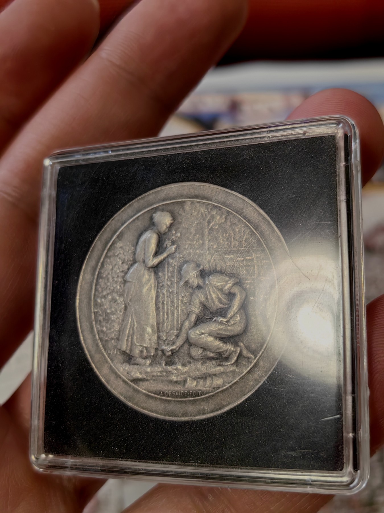 橡树集藏-006场 海纳百川 1880年左右法国镀银章 园艺培植 朦胧化艺术处理 品相极佳 赠送灯塔保护盒