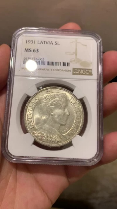 《竞宝斋》第180场-周日，周一2场 (全场包邮) NGC-MS63 1931拉脱维亚5拉特银币，拉脱维亚上MS63不易，BU级转光，未清洗卷拆品相，微微淡黄色包浆
