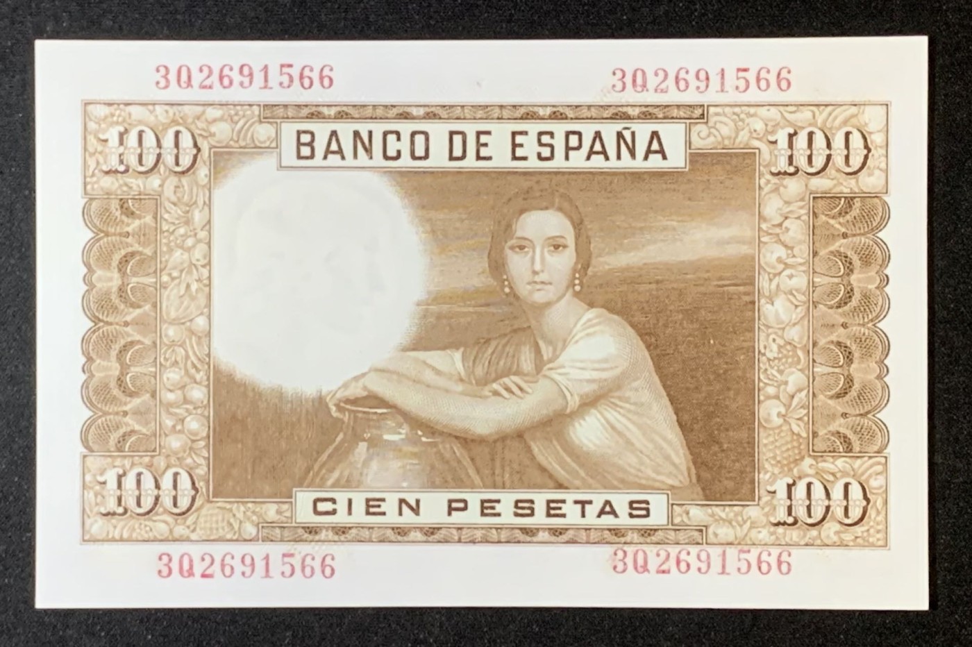 紫瑗钱币——第306期拍卖 西班牙 1953年 油画《模特》 100比塞塔 UNC