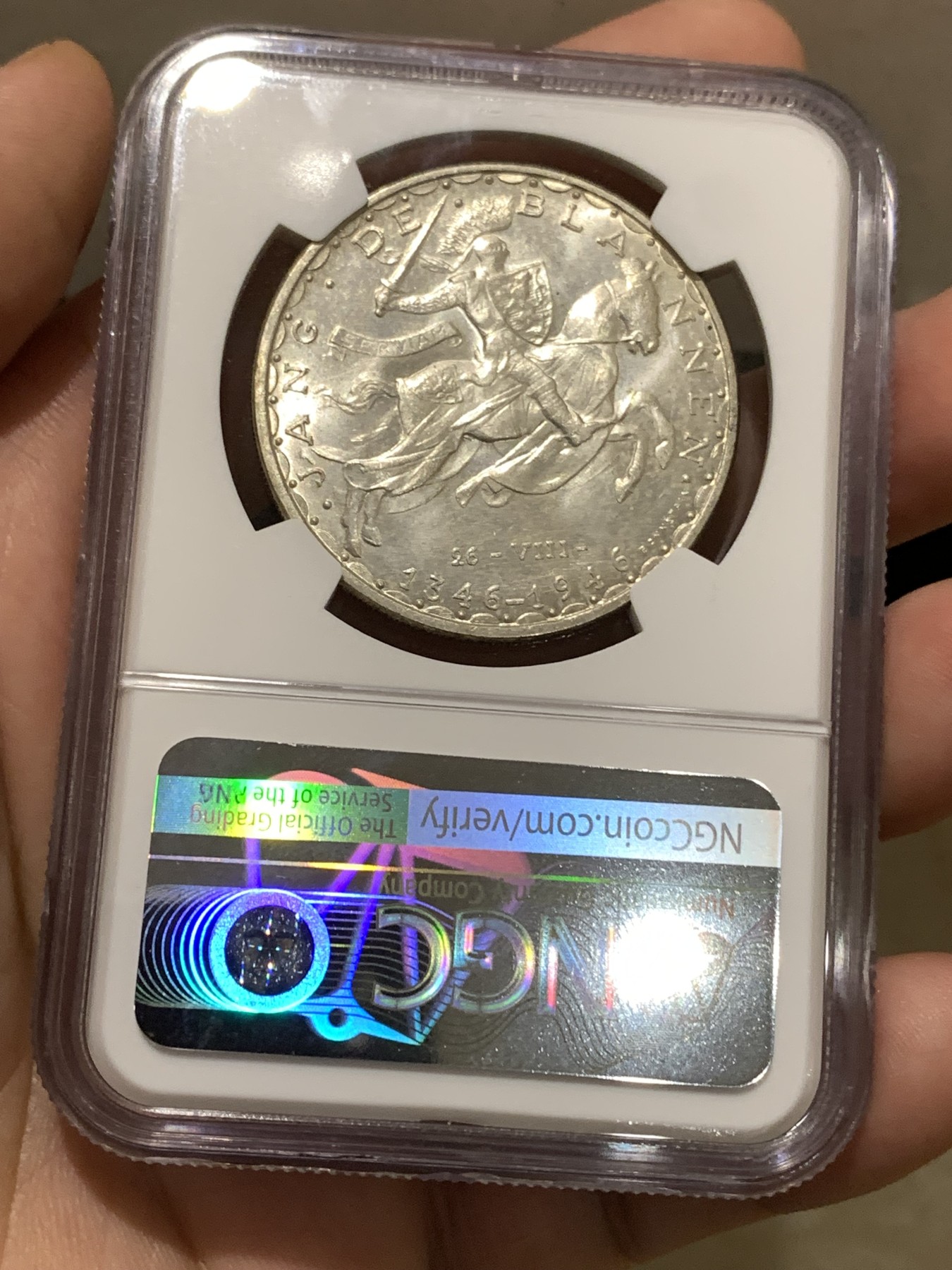 《竞宝斋》第180场-周日，周一2场 (全场包邮) NGC MS 64 卢森堡1946年100法郎马剑大银币