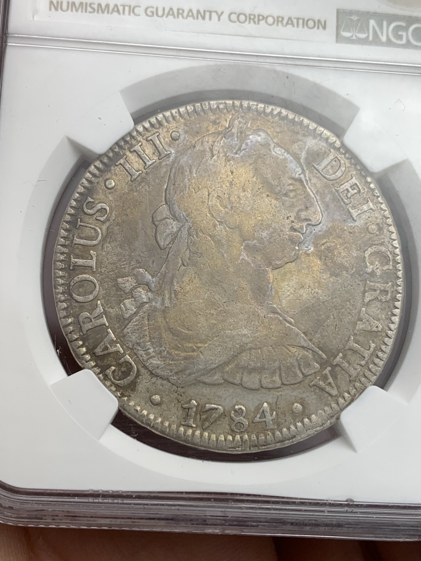 《竞宝斋》第180场-周日，周一2场 (全场包邮) NGC–VFD 墨西哥 1784年卡洛斯三世双柱银币。