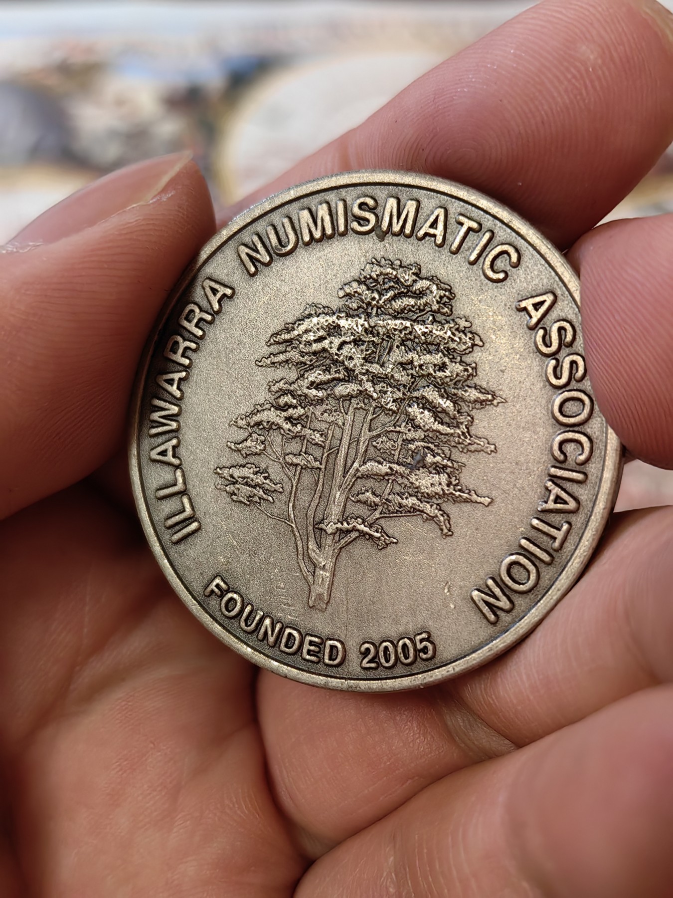 橡树集藏-006场 海纳百川 钱币元素纪念章，描绘了意大利马车，英国新便士样币，八个里亚尔等众多经典图案，很有意思的小玩具。