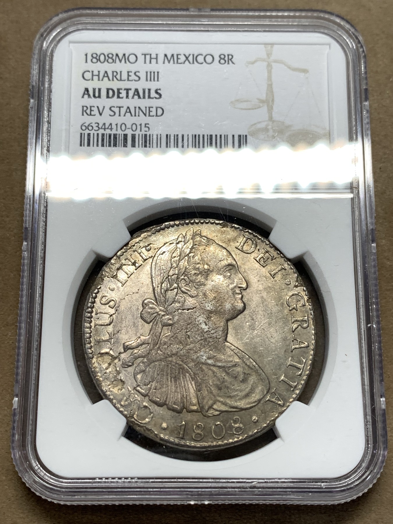 《竞宝斋》第180场-周日，周一2场 (全场包邮) NGC-AUD 1808 墨西哥 卡洛斯四世 8里亚尔 银币 打制深峻