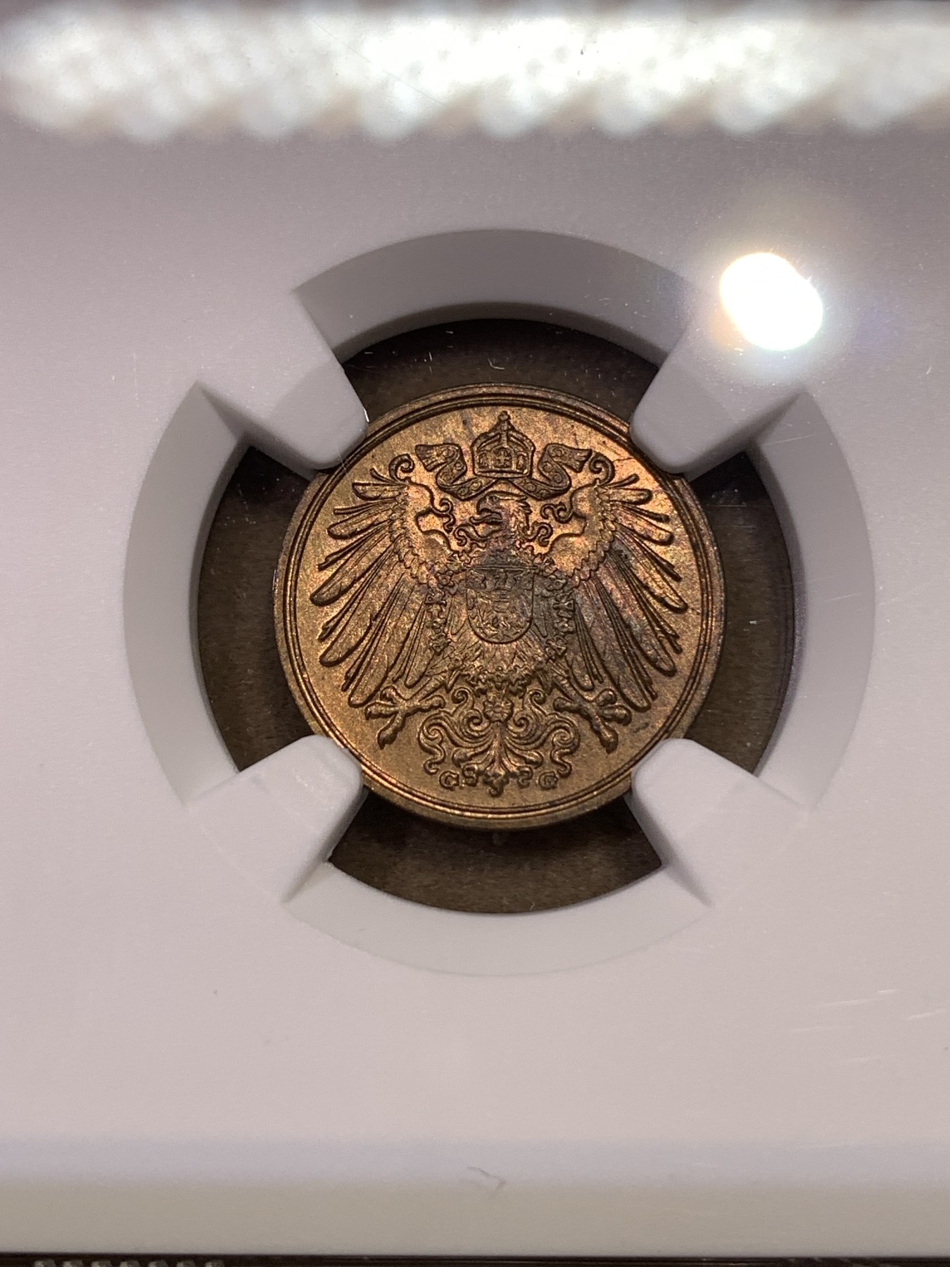 《竞宝斋》第180场-周日，周一2场 (全场包邮) NGC-MS64亚军 德国德意志第二帝国1912年G版1芬尼铜币