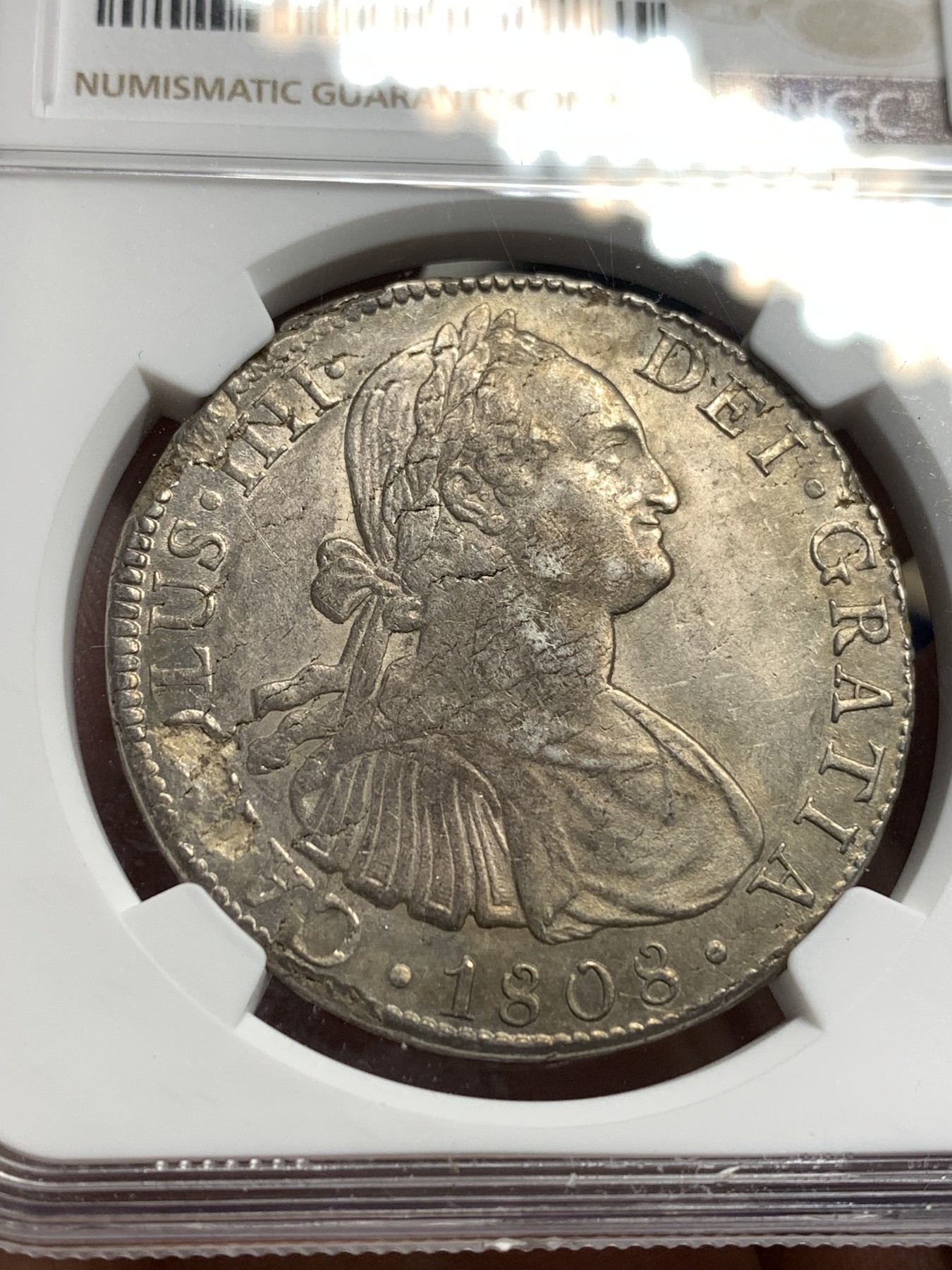 《竞宝斋》第180场-周日，周一2场 (全场包邮) NGC-AUD 1808 墨西哥 卡洛斯四世 8里亚尔 银币 打制深峻