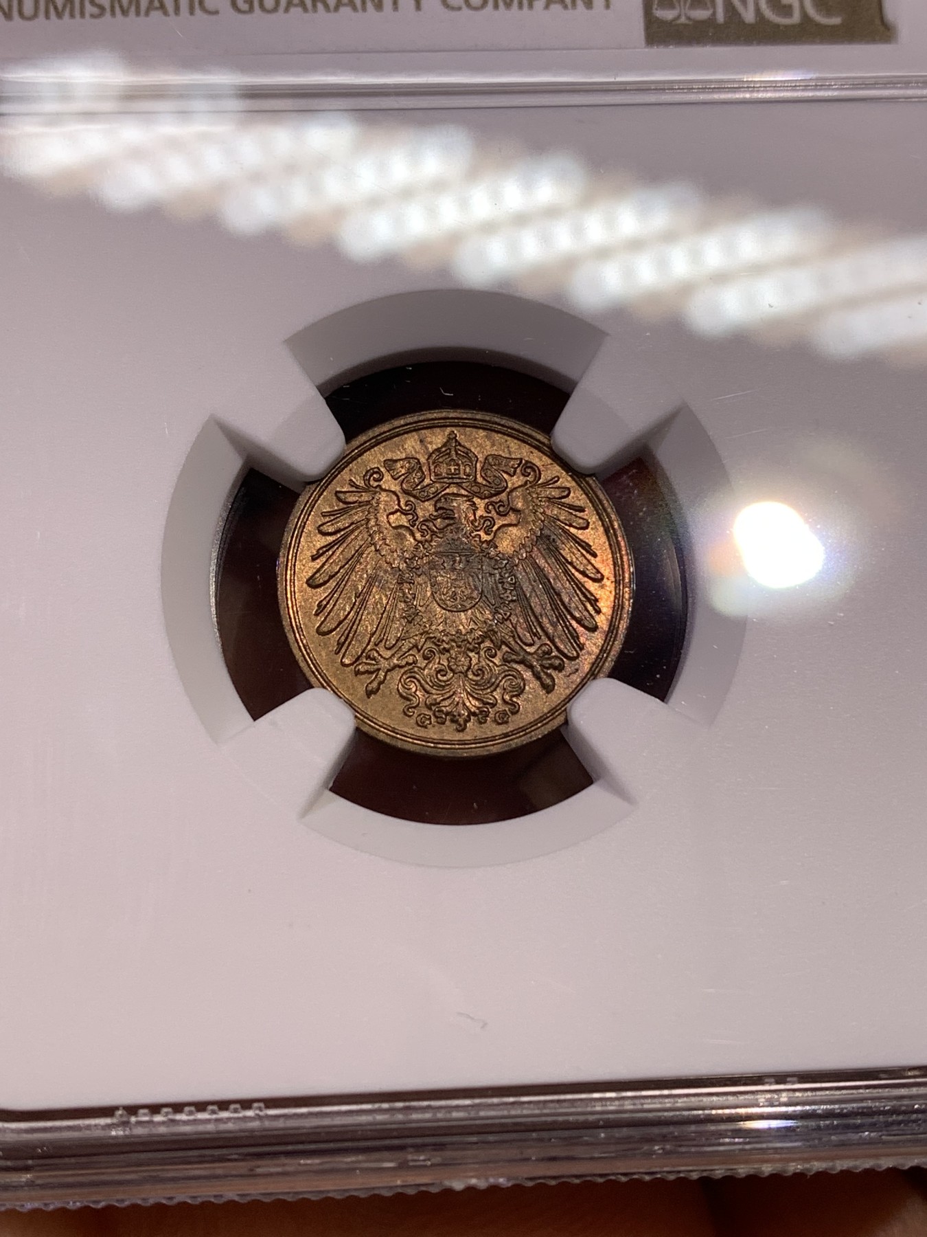 《竞宝斋》第180场-周日，周一2场 (全场包邮) NGC-MS64亚军 德国德意志第二帝国1912年G版1芬尼铜币