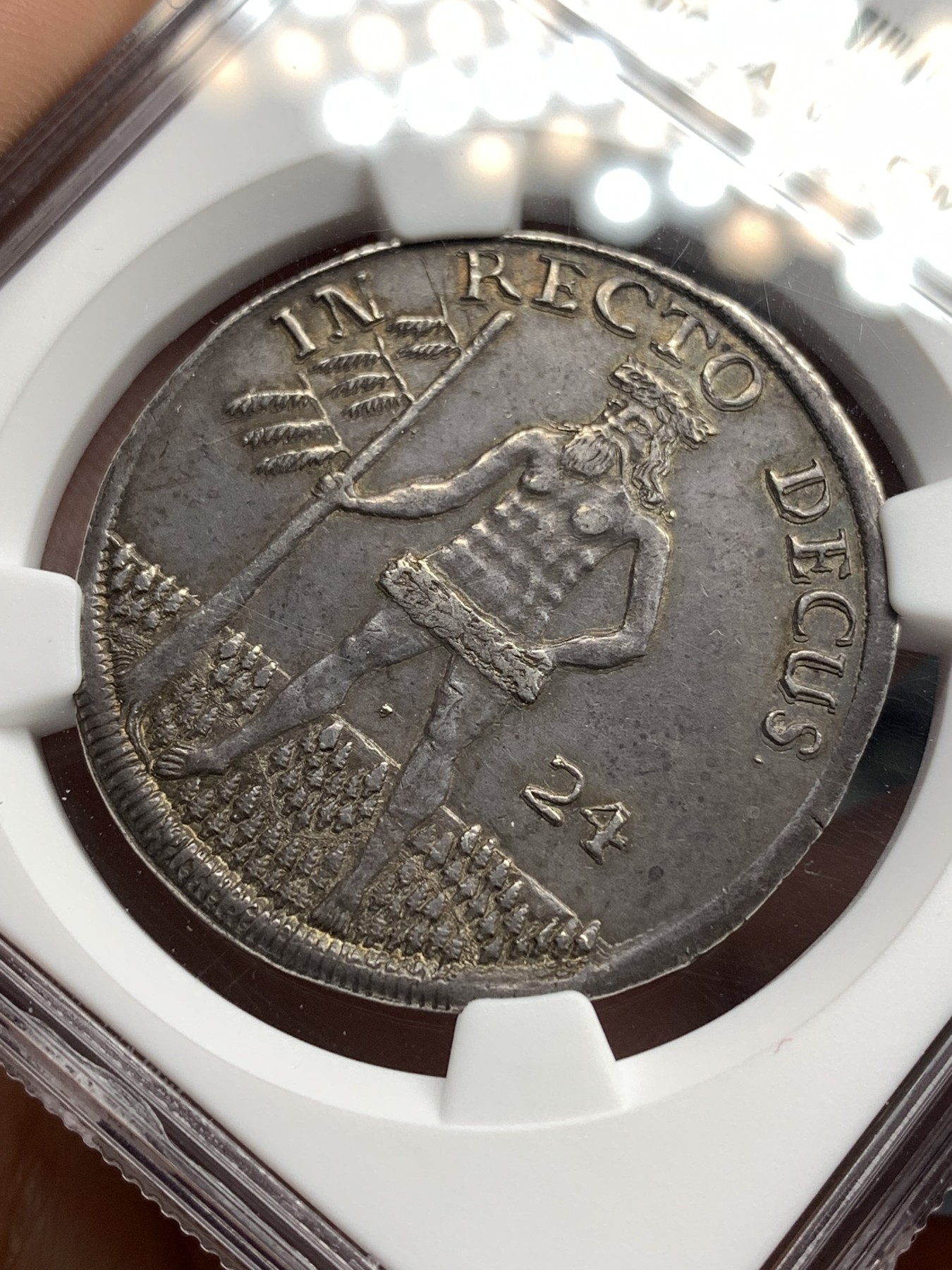 《竞宝斋》第180场-周日，周一2场 (全场包邮) NGC-AU53季军 德国布伦瑞克1702年野人24格罗申(2/3泰勒)银币