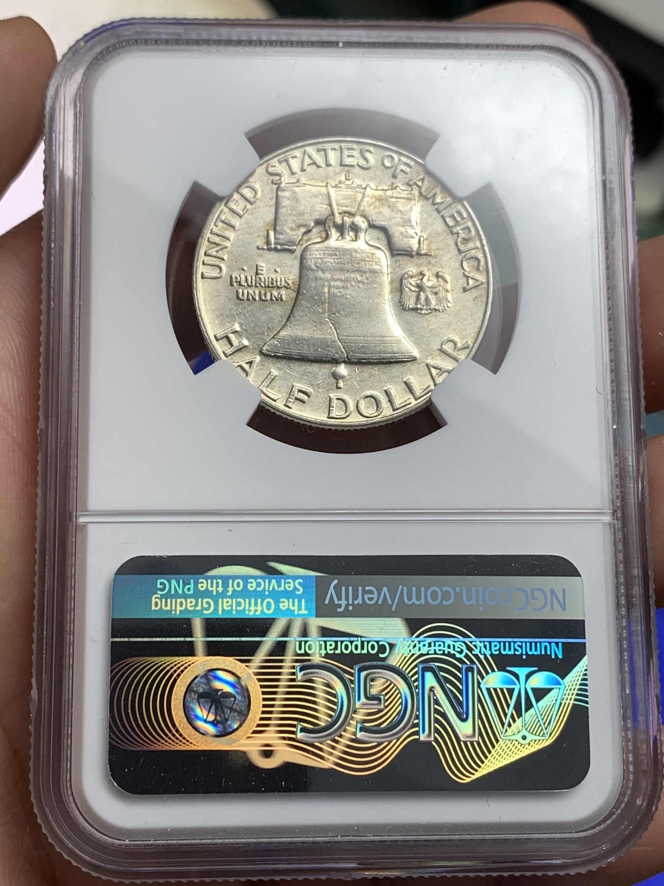 《竞宝斋》第180场-周日，周一2场 (全场包邮) NGC AUD 1963 美国富兰克林 半美元银币