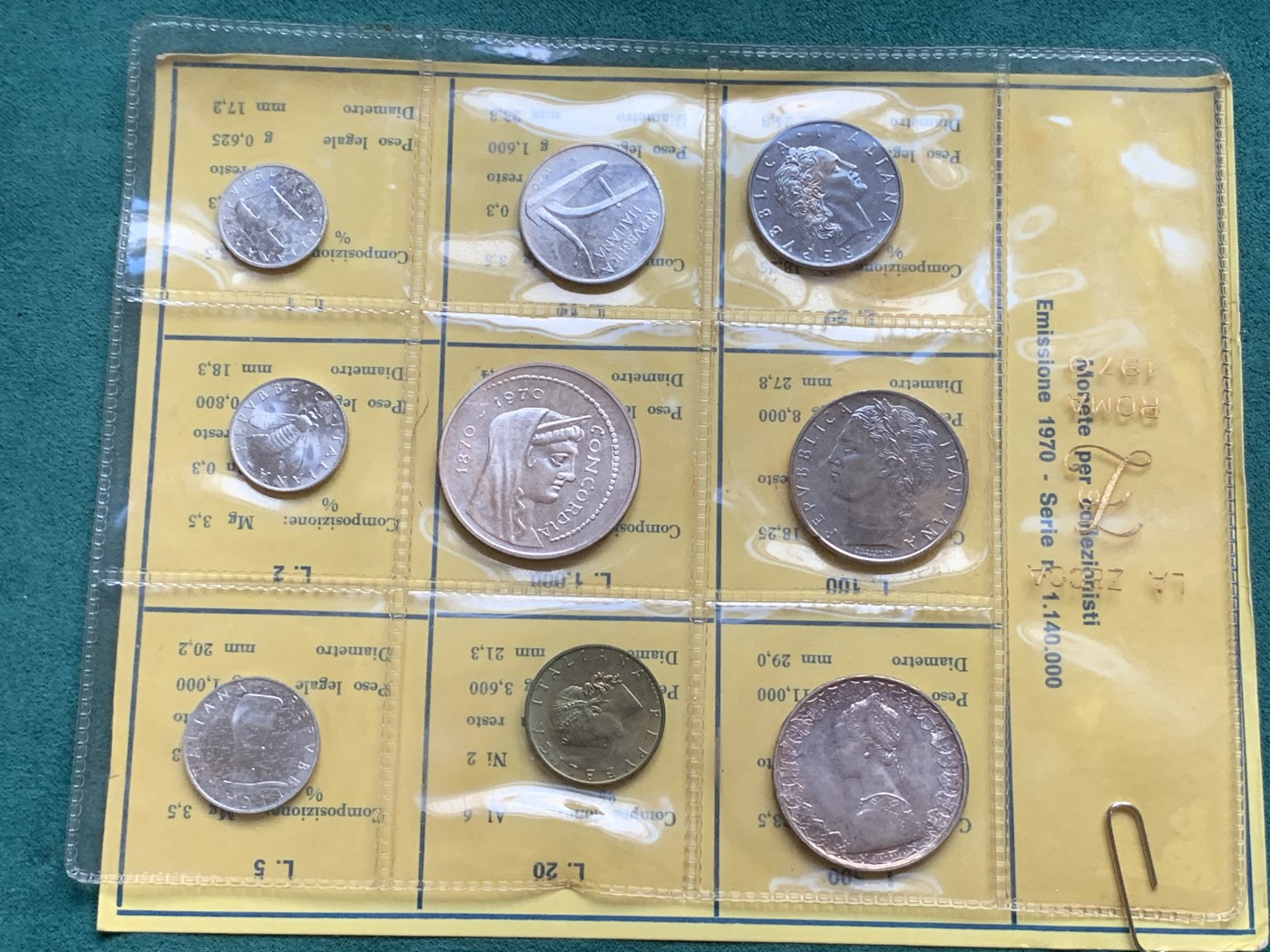 《竞宝斋》第180场-周日，周一2场 (全场包邮) 意大利，1970，普制套币 含两枚银币