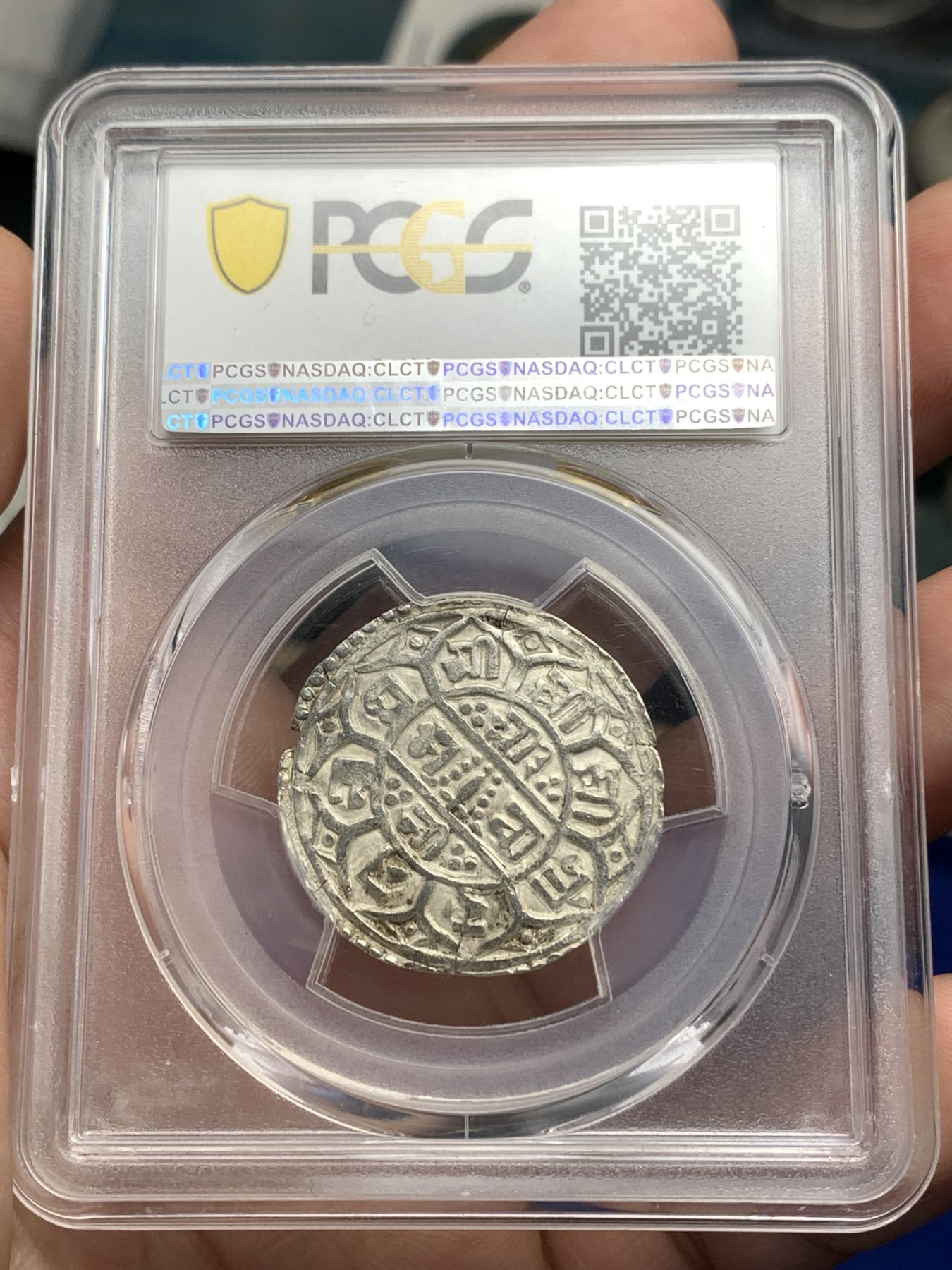 《竞宝斋》第180场-周日，周一2场 (全场包邮) PCGS–AU58尼泊尔1819年莫哈银币。