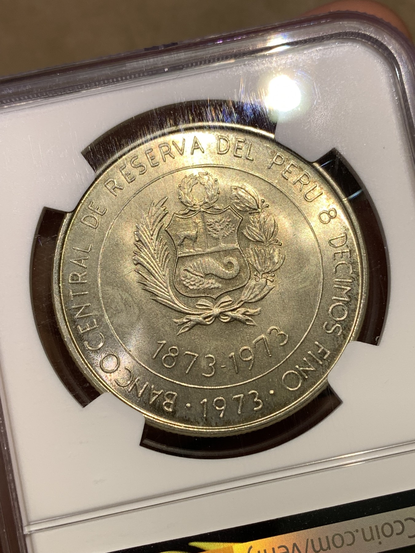 《竞宝斋》第180场-周日，周一2场 (全场包邮) NGC MS66 秘鲁1973年100索尔纪念银币 日本贸易 百年纪念 难得高分
