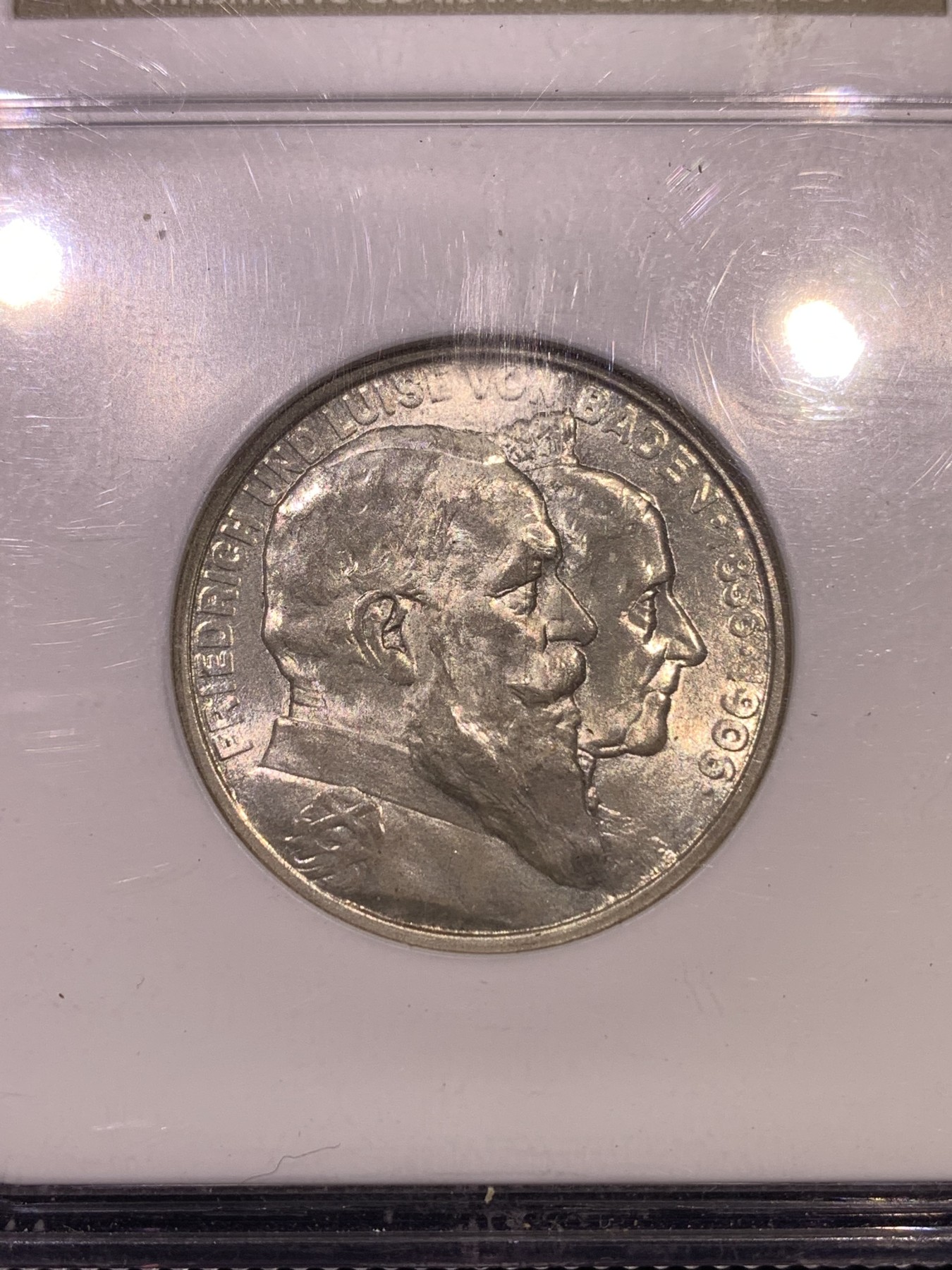 《竞宝斋》第180场-周日，周一2场 (全场包邮) NGC-MS65 德国巴登 1906年 金婚纪念 2马克银币 非常漂亮 高等级分数