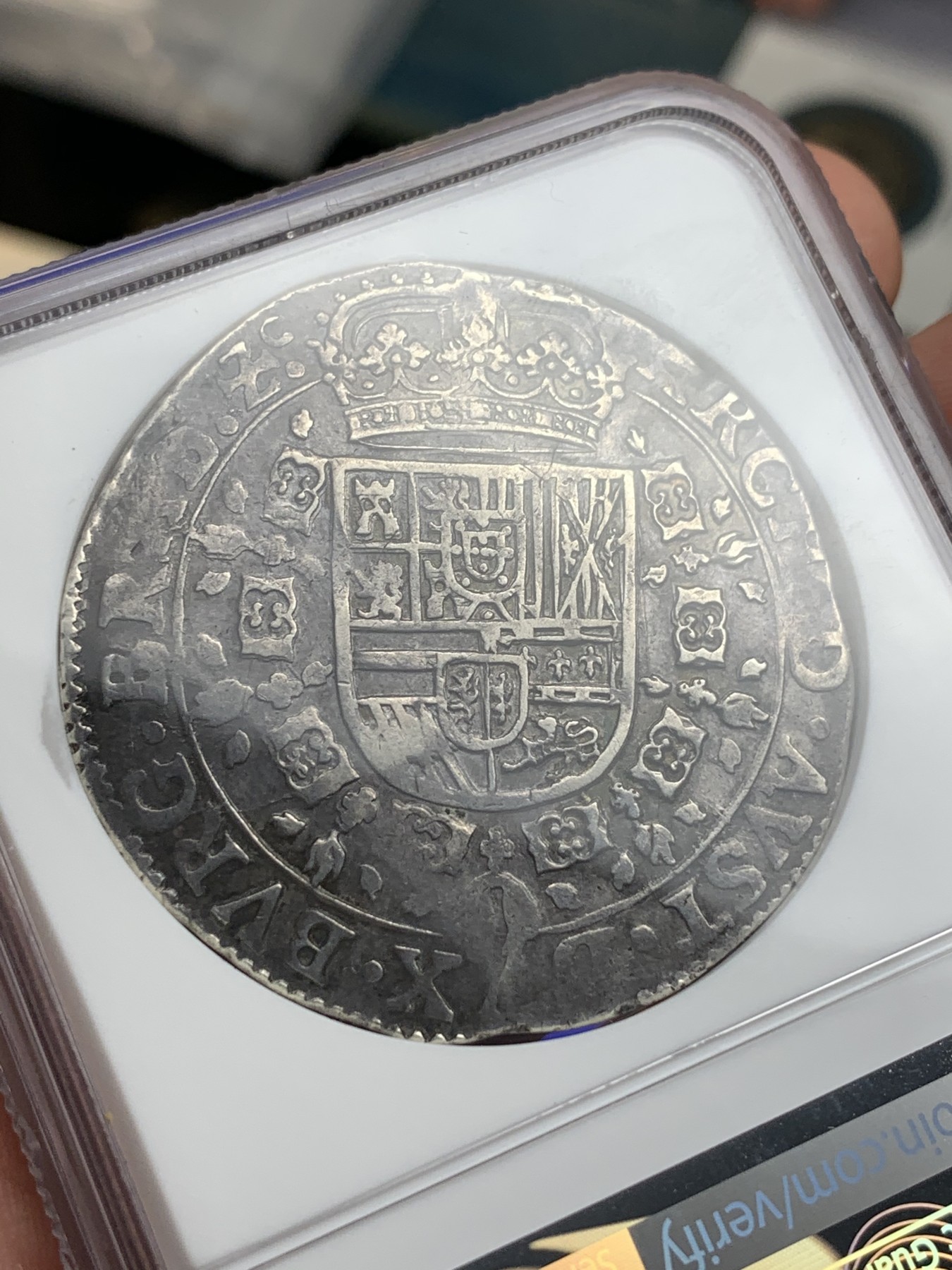 《竞宝斋》第180场-周日，周一2场 (全场包邮) NGC XF45 西属尼德兰布拉班特/安特卫普1636年1PT原味大银 收录1枚冠军分数