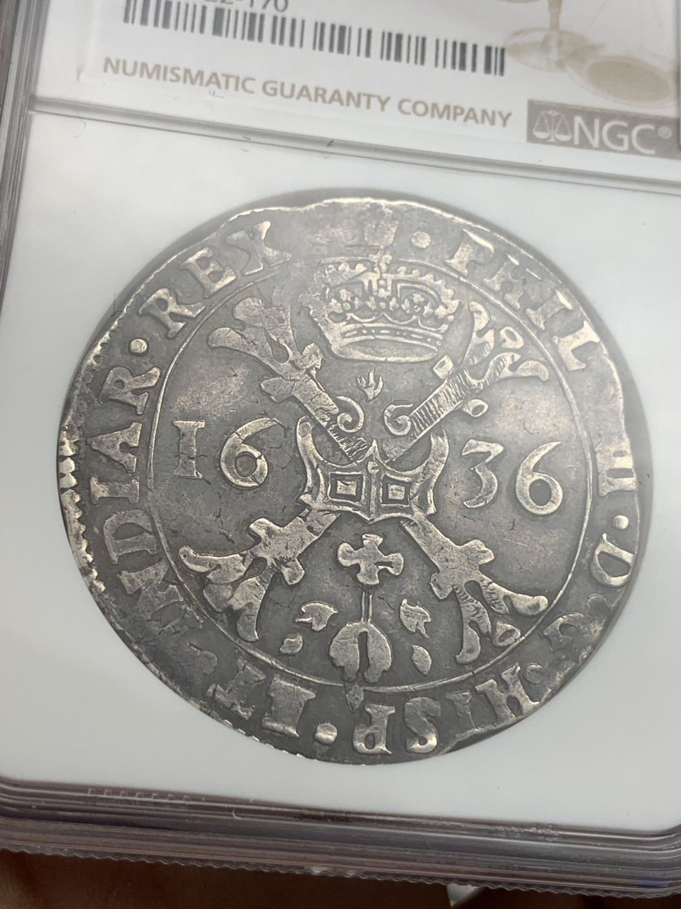 《竞宝斋》第180场-周日，周一2场 (全场包邮) NGC XF45 西属尼德兰布拉班特/安特卫普1636年1PT原味大银 收录1枚冠军分数