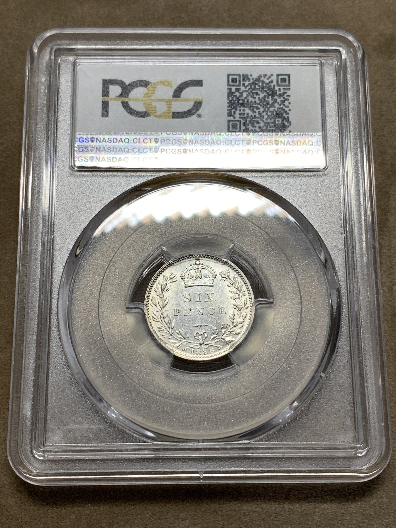 《竞宝斋》第180场-周日，周一2场 (全场包邮) PCGS MS61 英国1888年6便士银币 高冠版好年份 低评