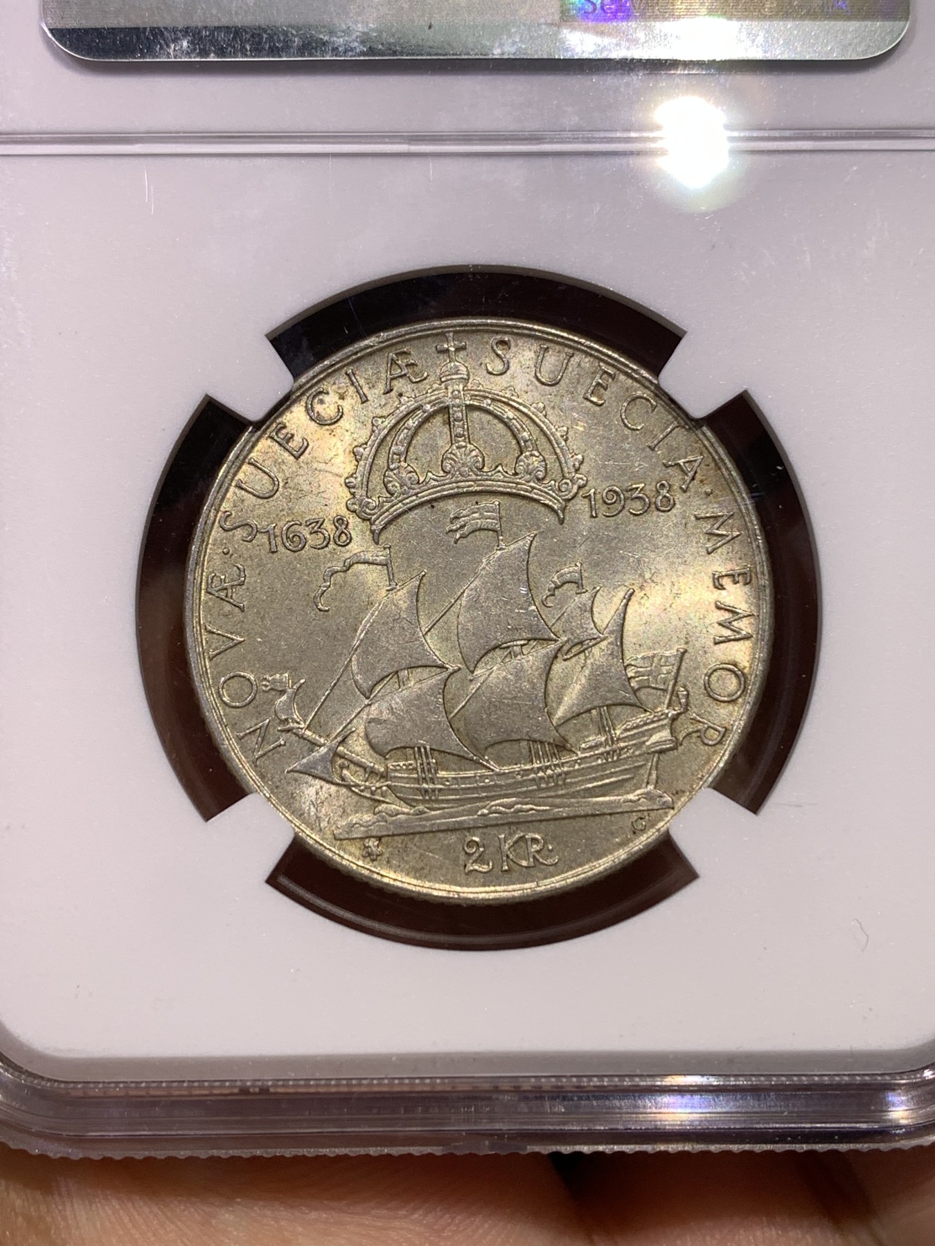 《竞宝斋》第180场-周日，周一2场 (全场包邮) NGC-MS63 瑞典1938年 三百周年纪念 2克朗银币