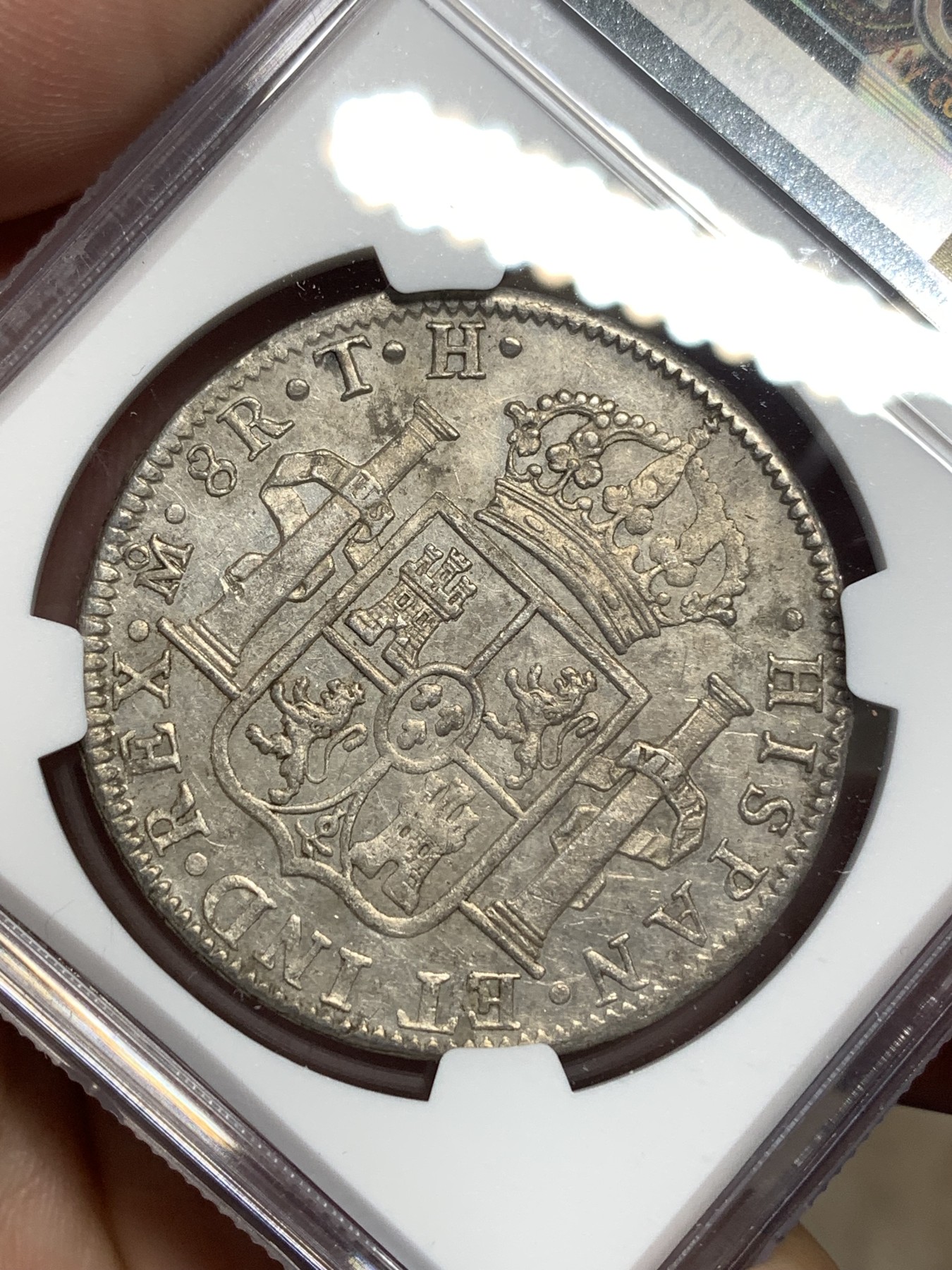 《竞宝斋》第180场-周日，周一2场 (全场包邮) NGC AU58 墨西哥 1806年 卡四 8R双柱大银币 原味包浆 状态不错