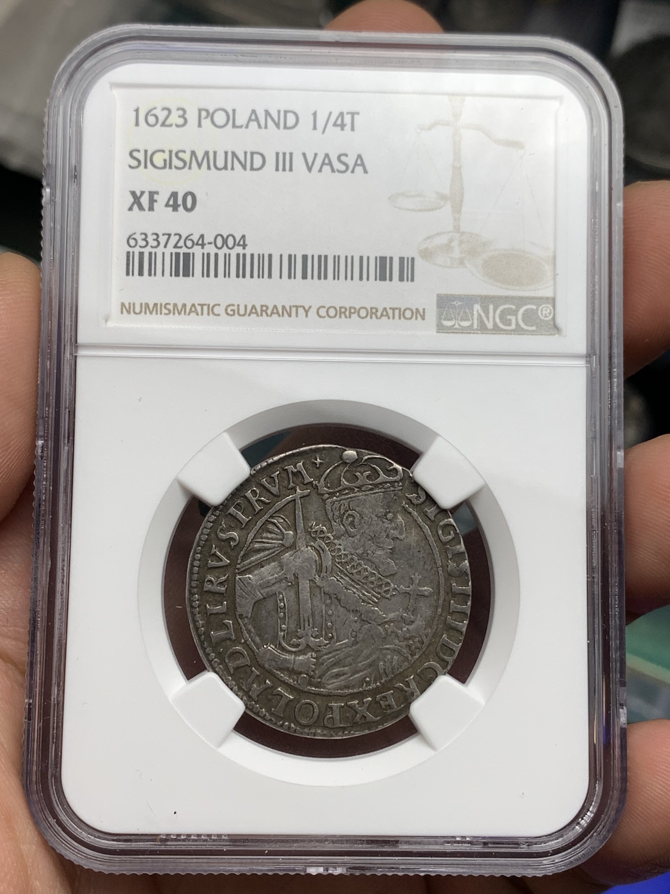 《竞宝斋》第180场-周日，周一2场 (全场包邮) NGC-XF40 波兰 1623年 齐格蒙特三世 1/4泰勒 银币 原味好品 细节清晰 稀少品种