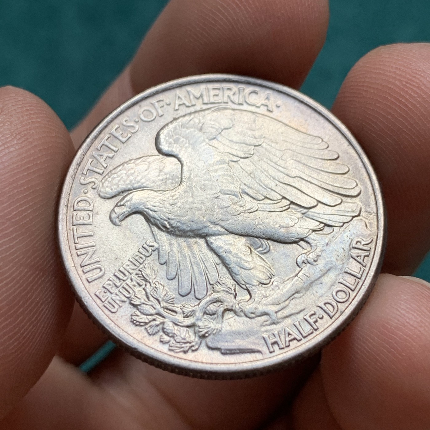 《竞宝斋》第180场-周日，周一2场 (全场包邮) 美国 1944年半美元 银币 行走女神 淡彩包浆 状态不错